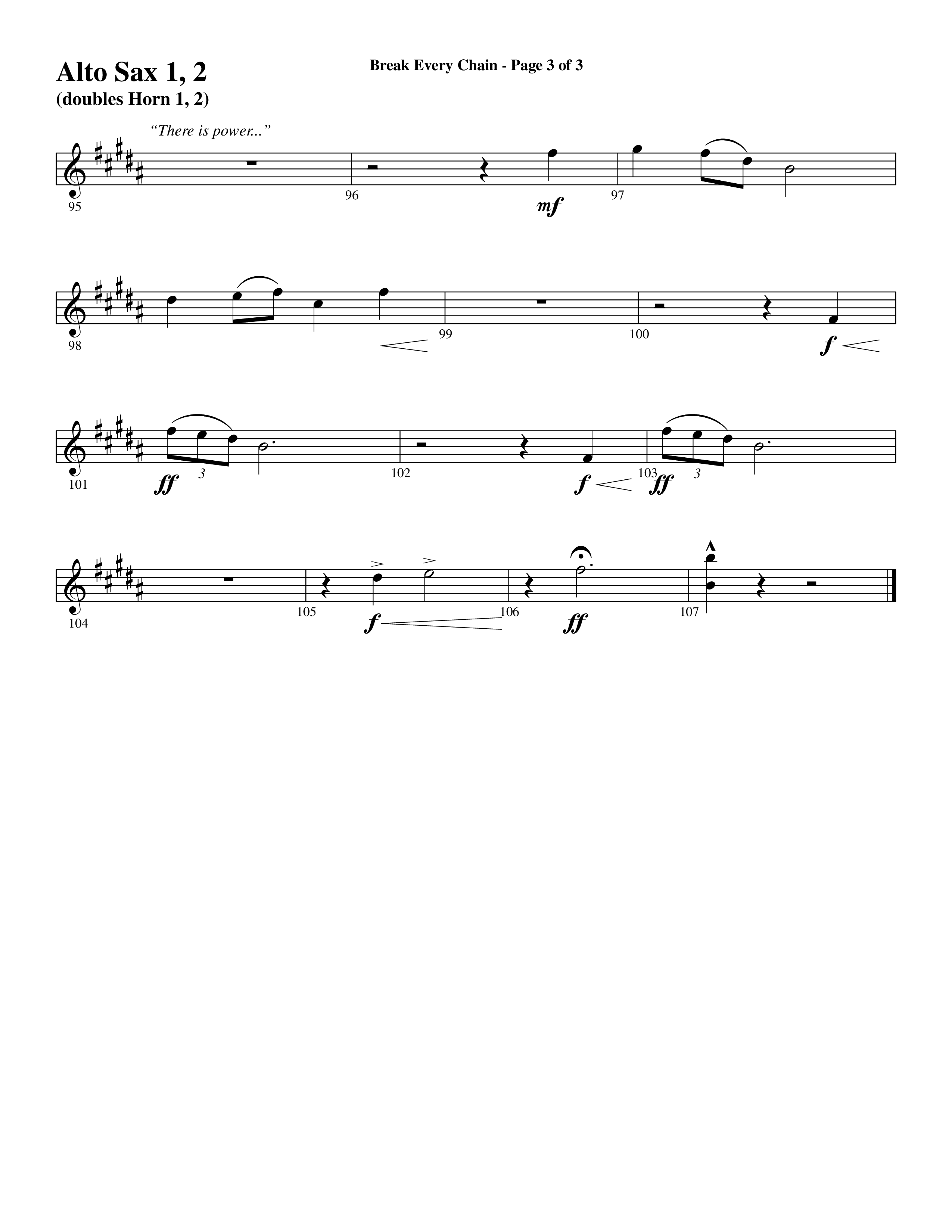 Break Every Chain (with Amazing Grace (My Chains Are Gone)) (Choral Anthem SATB) Alto Sax 1/2 (Word Music Choral / Arr. Cliff Duren)