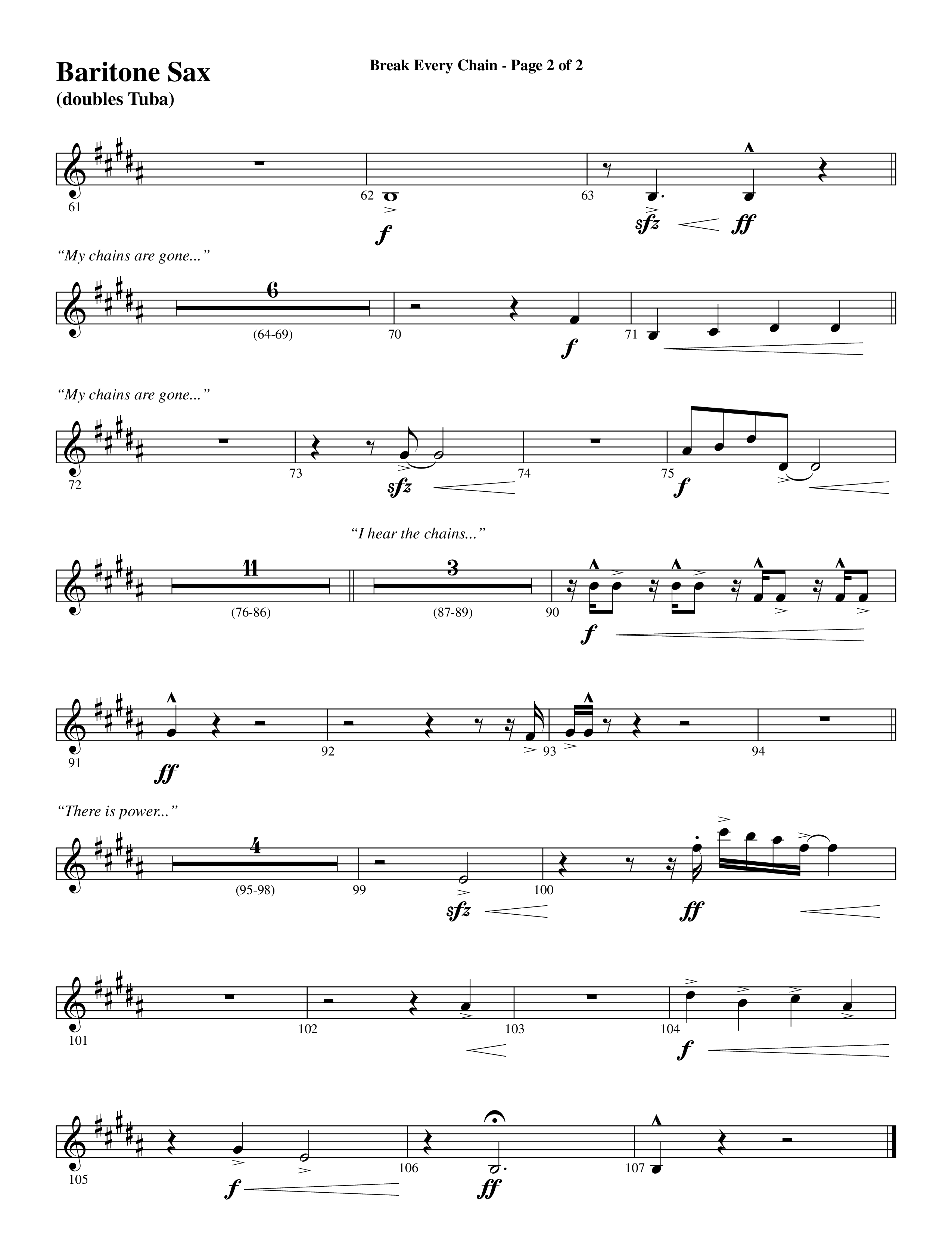 Break Every Chain (with Amazing Grace (My Chains Are Gone)) (Choral Anthem SATB) Bari Sax (Word Music Choral / Arr. Cliff Duren)