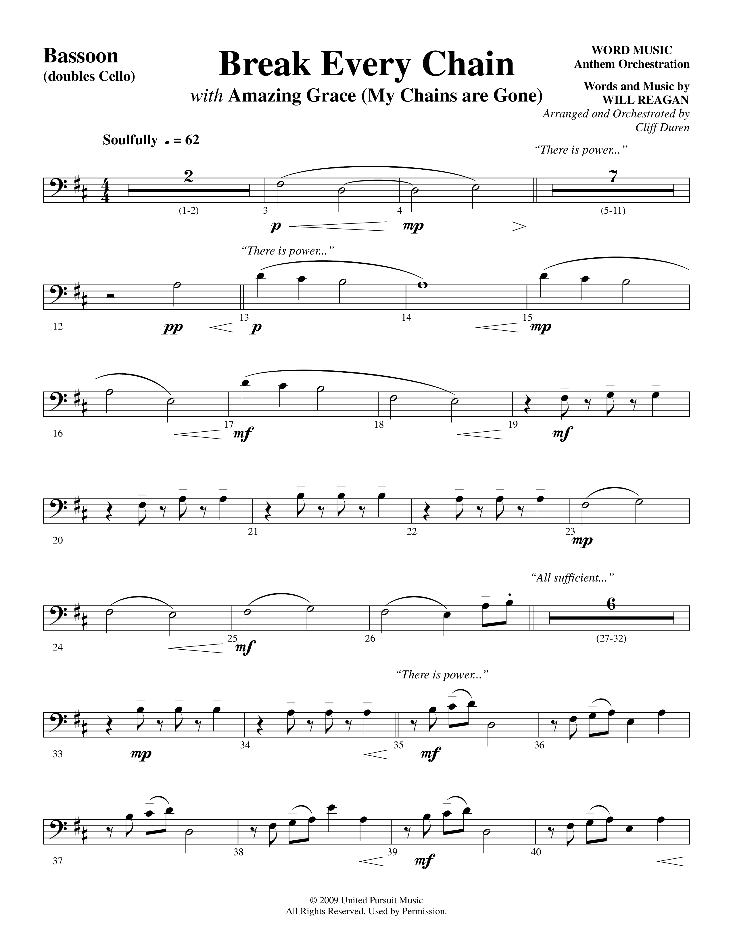 Break Every Chain (with Amazing Grace (My Chains Are Gone)) (Choral Anthem SATB) Bassoon (Word Music Choral / Arr. Cliff Duren)