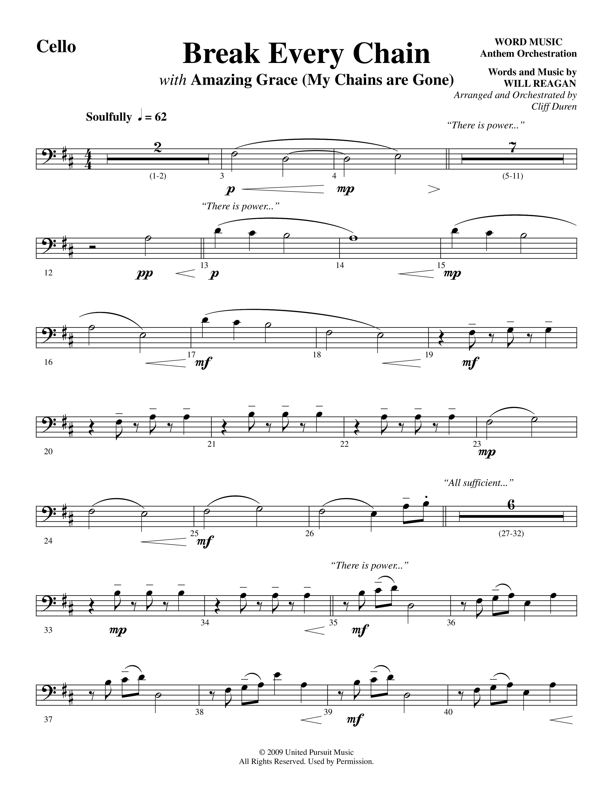 Break Every Chain (with Amazing Grace (My Chains Are Gone)) (Choral Anthem SATB) Cello (Word Music Choral / Arr. Cliff Duren)