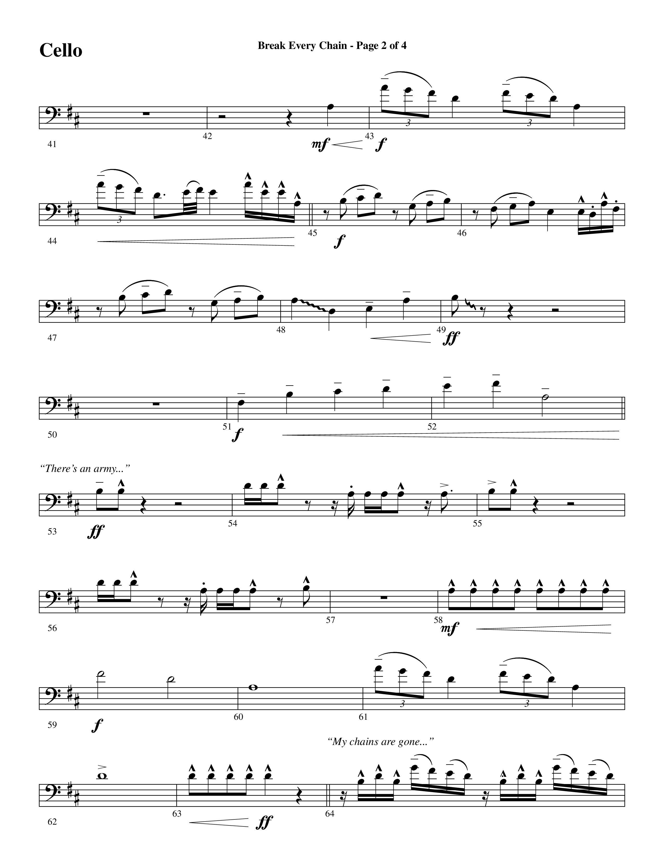 Break Every Chain (with Amazing Grace (My Chains Are Gone)) (Choral Anthem SATB) Cello (Word Music Choral / Arr. Cliff Duren)