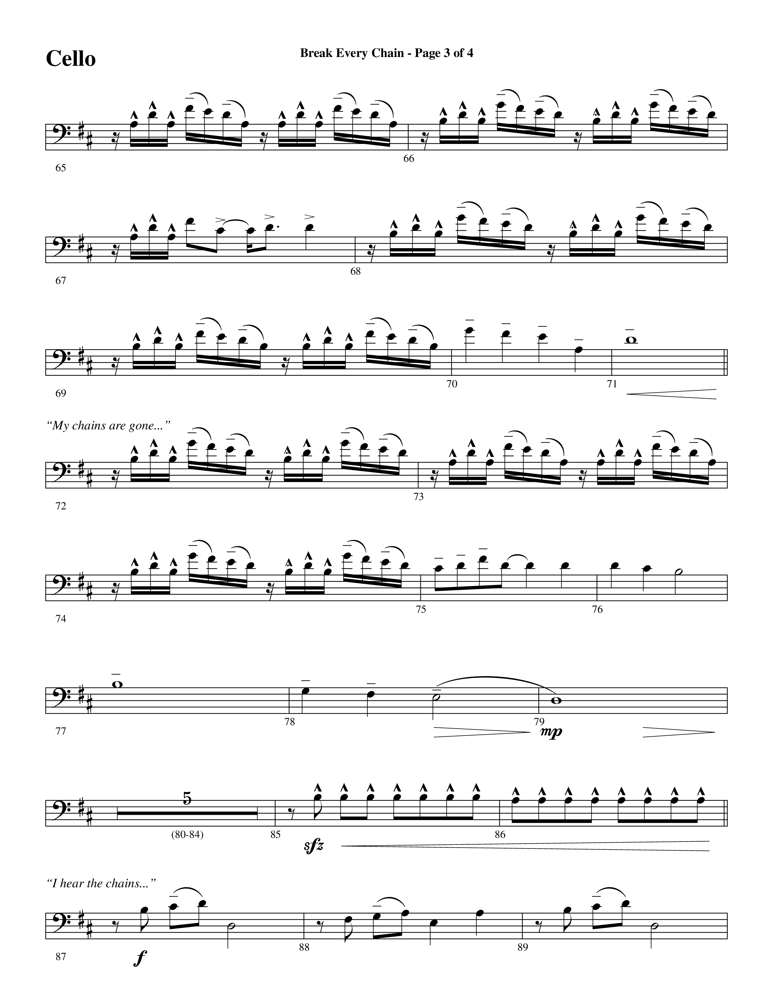 Break Every Chain (with Amazing Grace (My Chains Are Gone)) (Choral Anthem SATB) Cello (Word Music Choral / Arr. Cliff Duren)