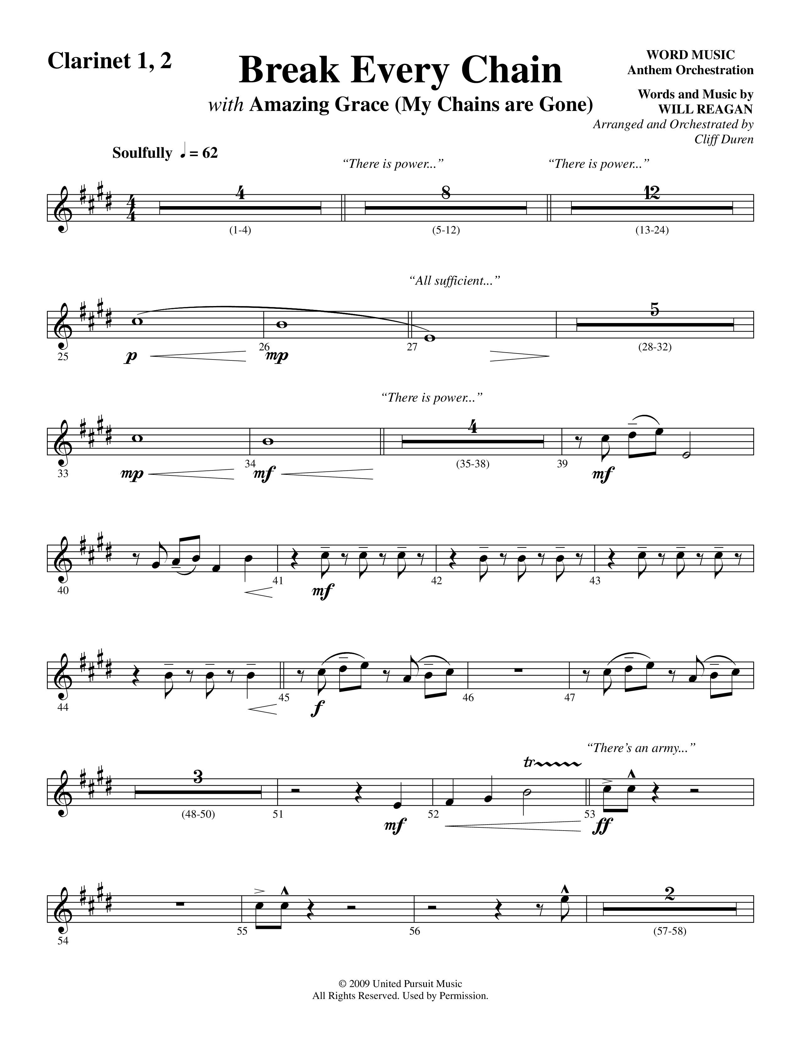 Break Every Chain (with Amazing Grace (My Chains Are Gone)) (Choral Anthem SATB) Clarinet 1/2 (Word Music Choral / Arr. Cliff Duren)