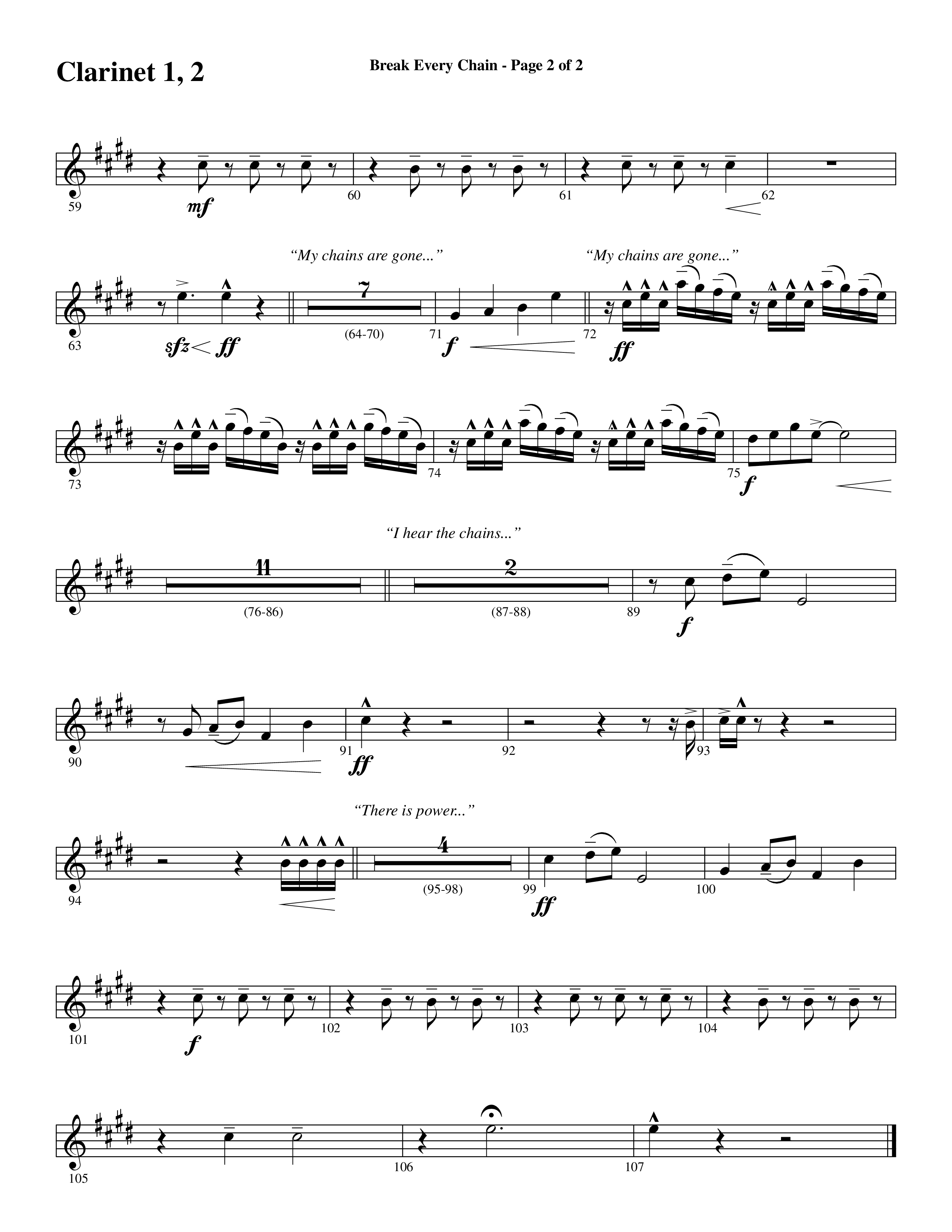 Break Every Chain (with Amazing Grace (My Chains Are Gone)) (Choral Anthem SATB) Clarinet 1/2 (Word Music Choral / Arr. Cliff Duren)