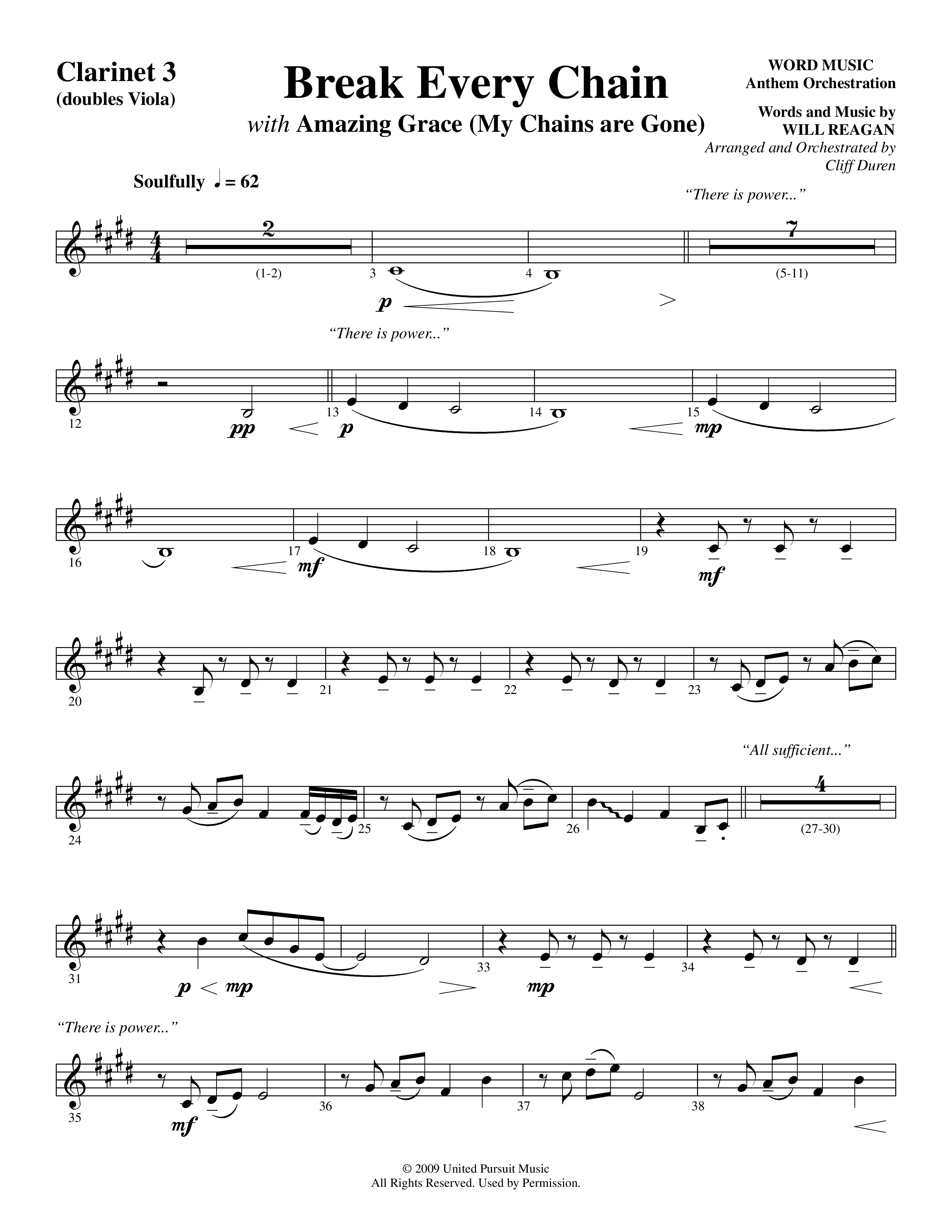 Break Every Chain (with Amazing Grace (My Chains Are Gone)) (Choral Anthem SATB) Clarinet 3 (Word Music Choral / Arr. Cliff Duren)