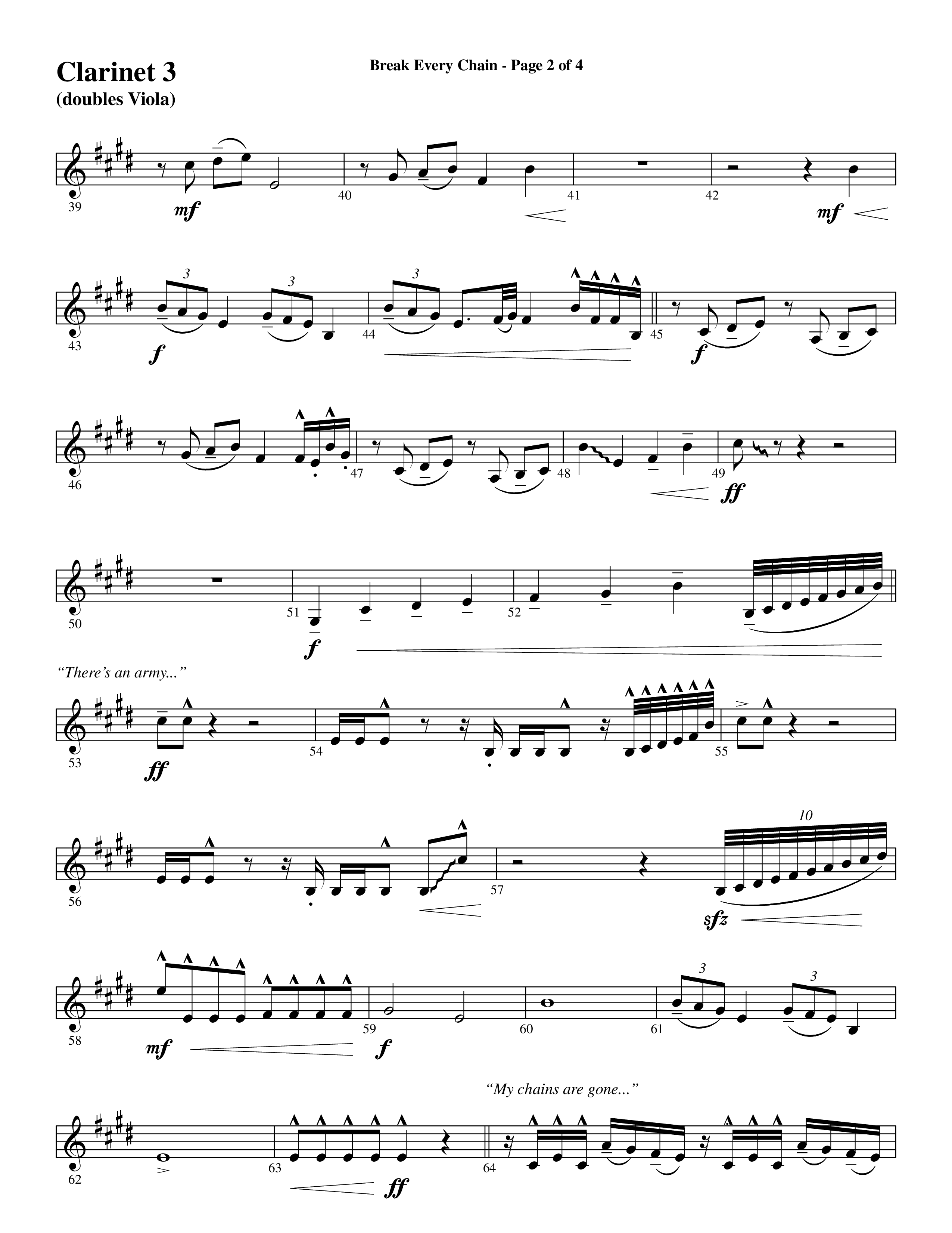 Break Every Chain (with Amazing Grace (My Chains Are Gone)) (Choral Anthem SATB) Clarinet 3 (Word Music Choral / Arr. Cliff Duren)