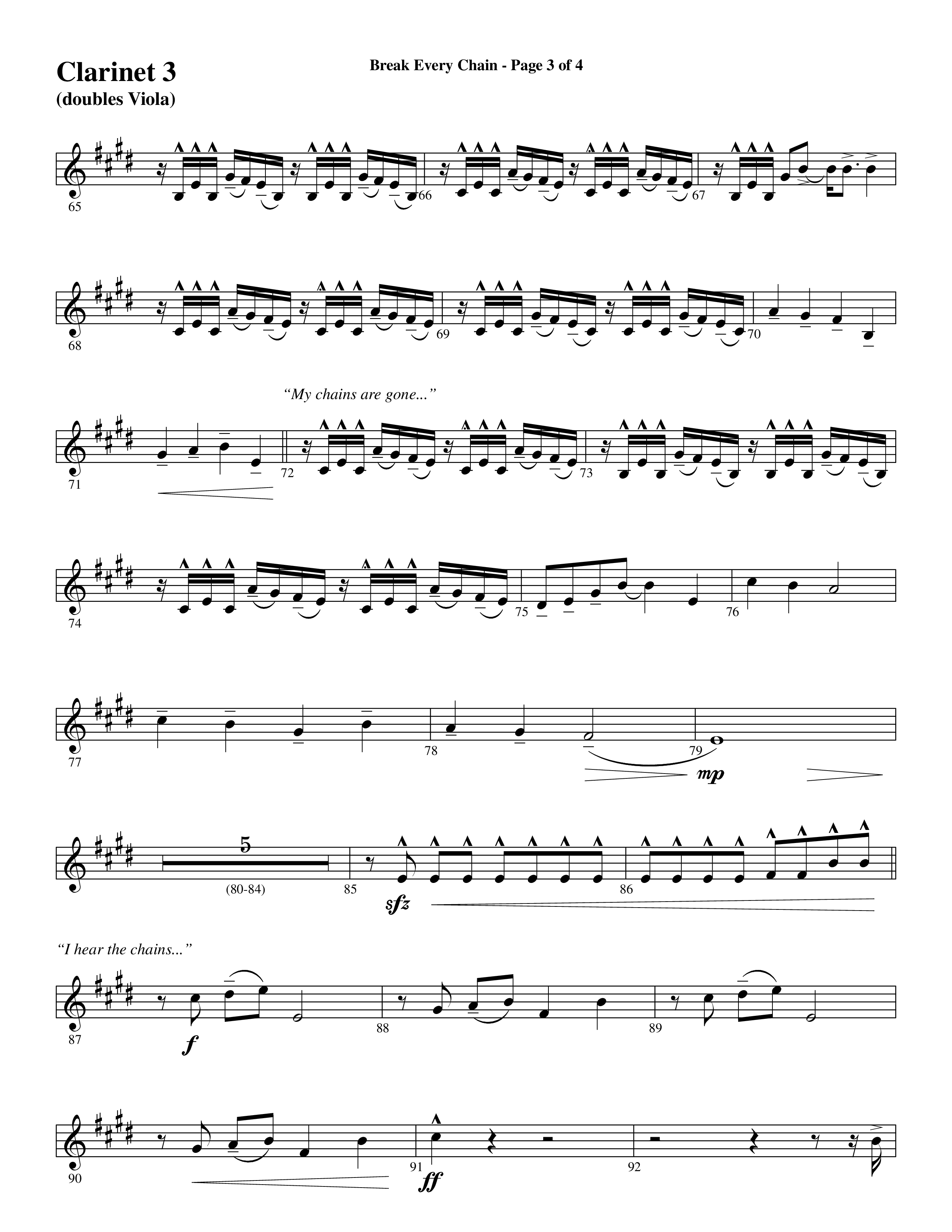 Break Every Chain (with Amazing Grace (My Chains Are Gone)) (Choral Anthem SATB) Clarinet 3 (Word Music Choral / Arr. Cliff Duren)