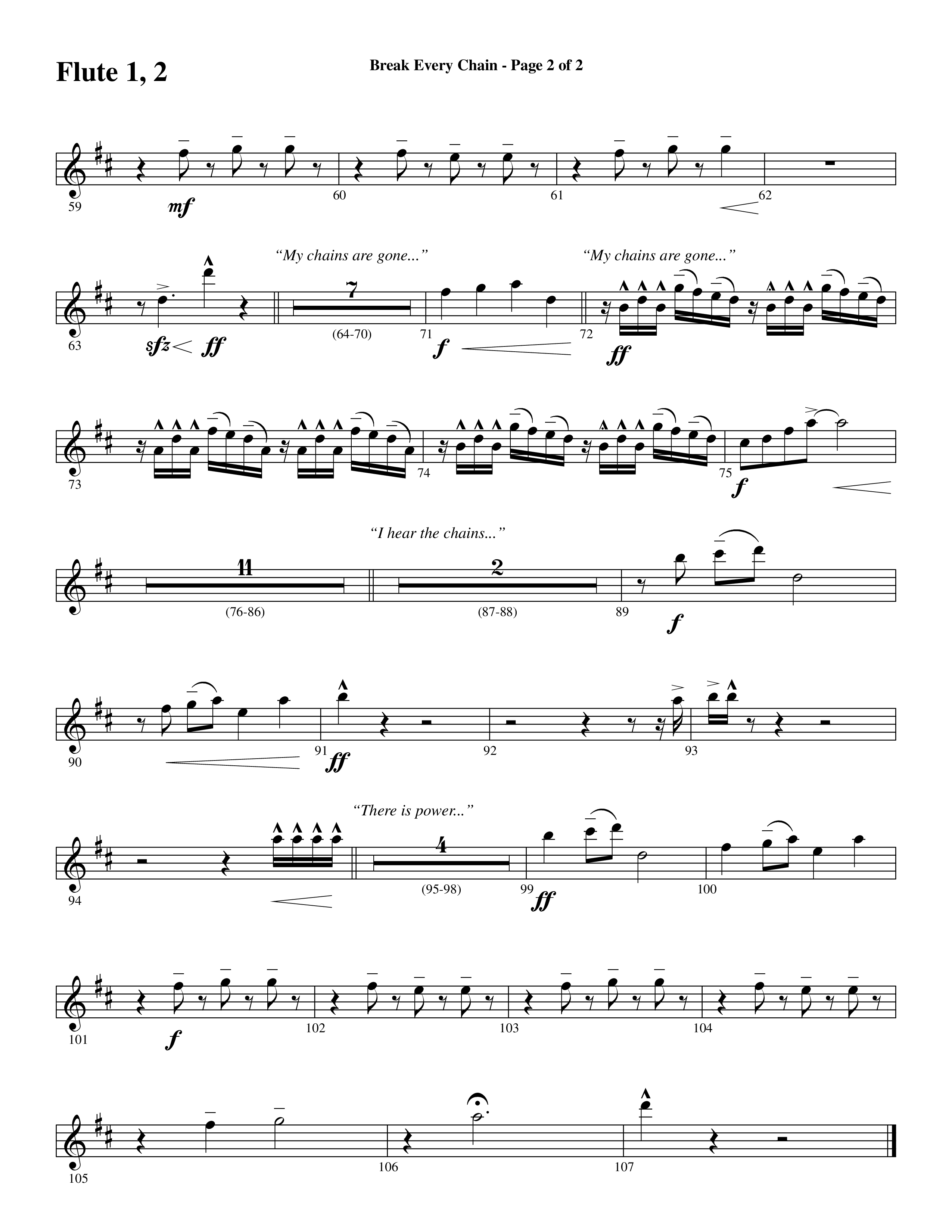 Break Every Chain (with Amazing Grace (My Chains Are Gone)) (Choral Anthem SATB) Flute 1/2 (Word Music Choral / Arr. Cliff Duren)
