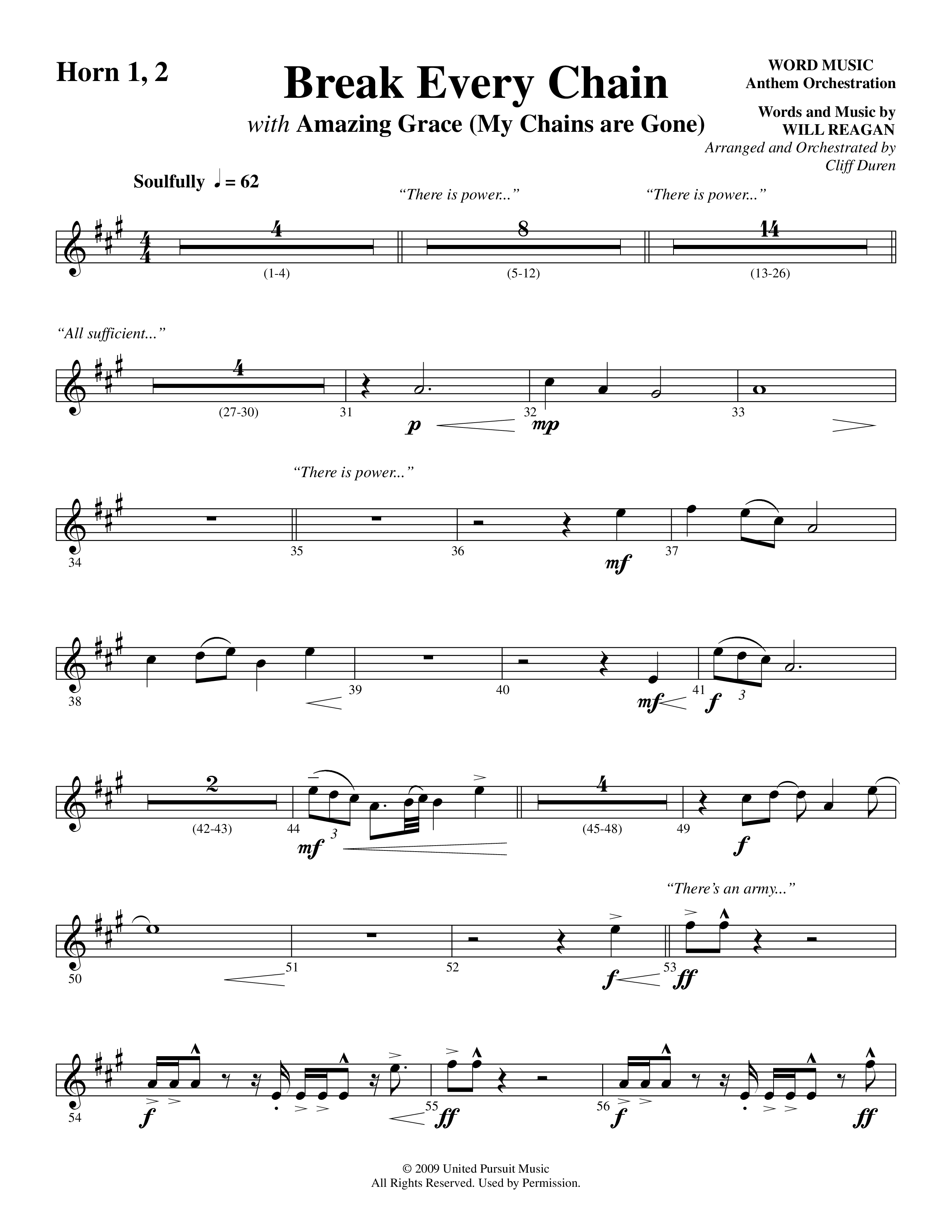 Break Every Chain (with Amazing Grace (My Chains Are Gone)) (Choral Anthem SATB) French Horn 1/2 (Word Music Choral / Arr. Cliff Duren)