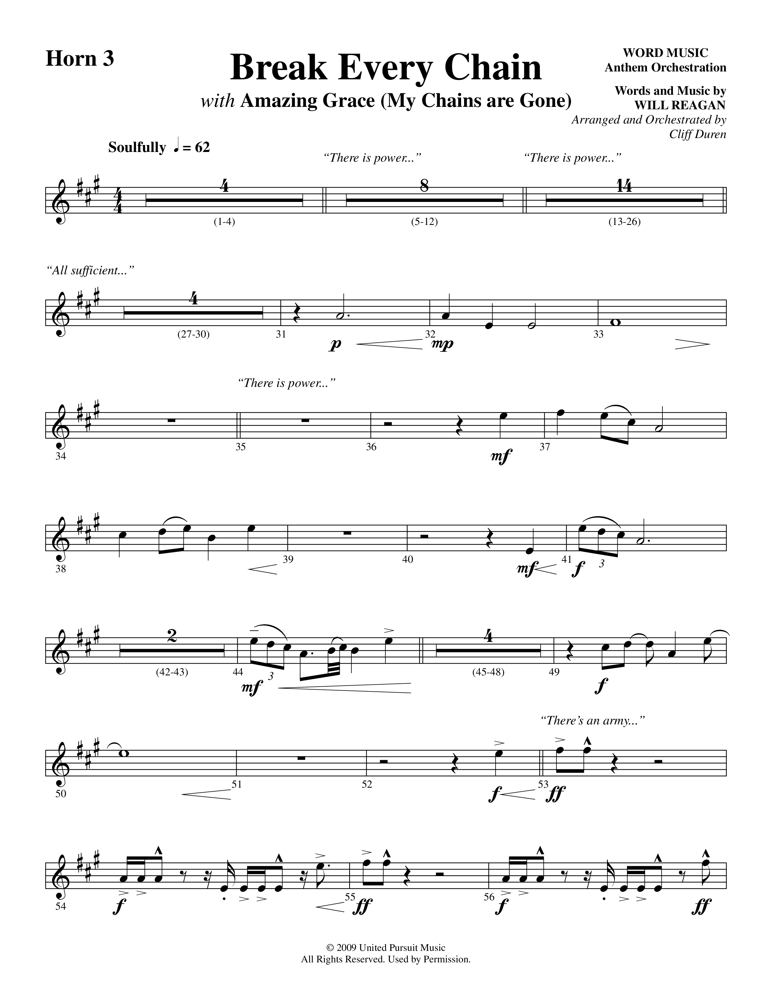 Break Every Chain (with Amazing Grace (My Chains Are Gone)) (Choral Anthem SATB) French Horn 3 (Word Music Choral / Arr. Cliff Duren)