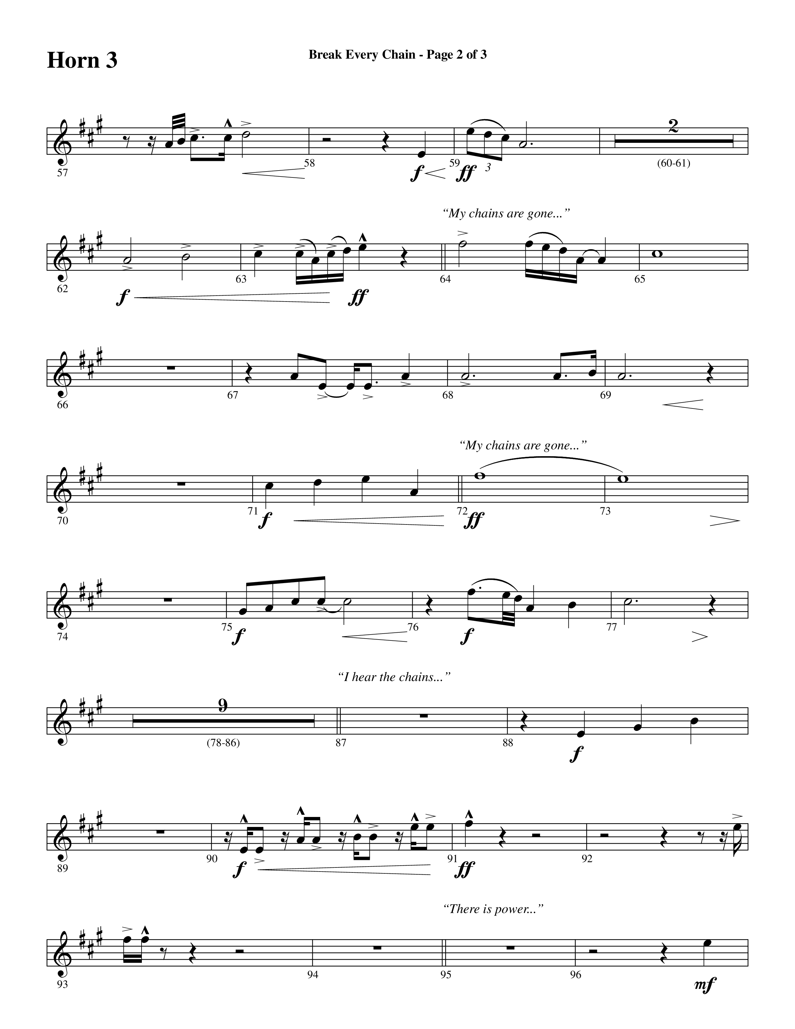 Break Every Chain (with Amazing Grace (My Chains Are Gone)) (Choral Anthem SATB) French Horn 3 (Word Music Choral / Arr. Cliff Duren)