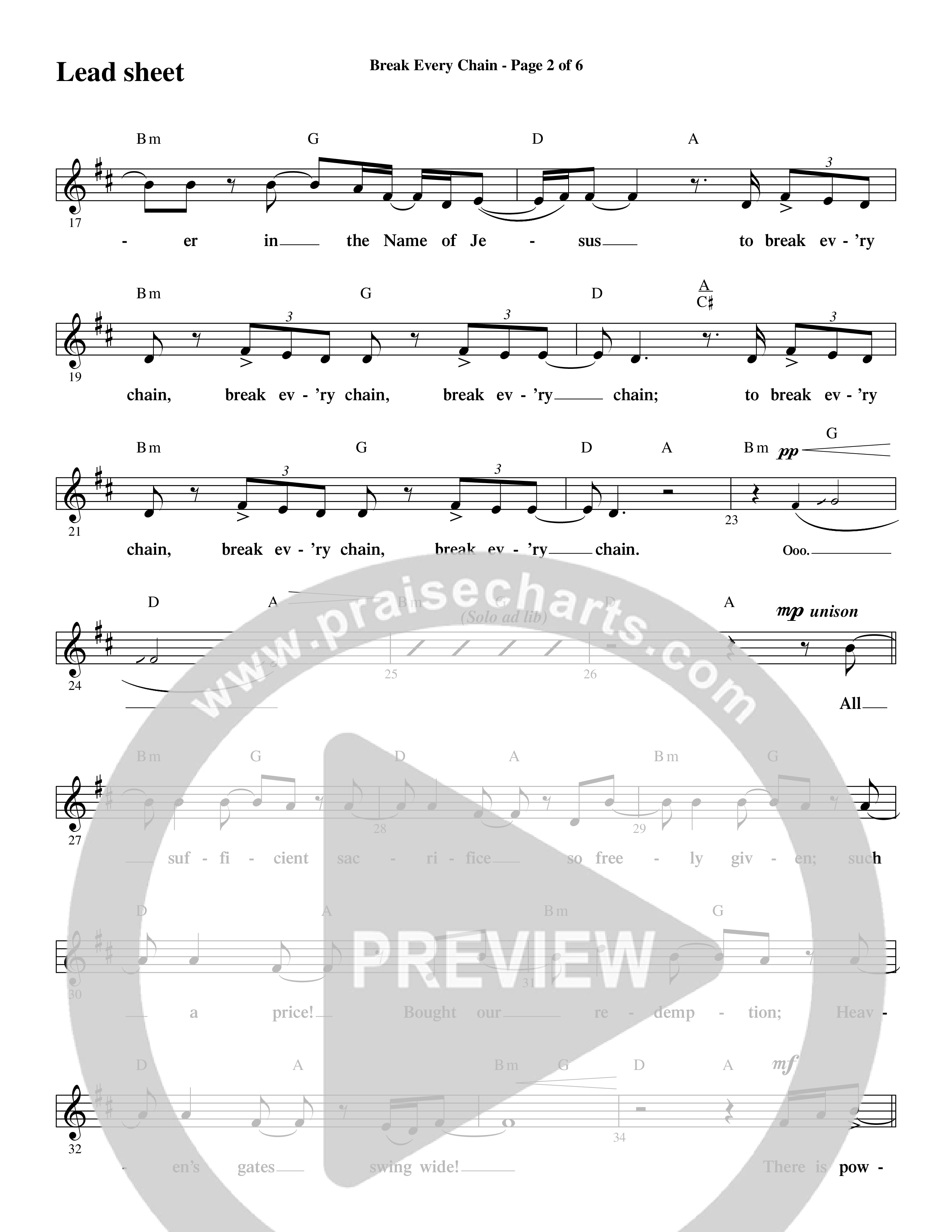 Break Every Chain (with Amazing Grace (My Chains Are Gone)) (Choral Anthem SATB) Lead Sheet (Melody) (Word Music Choral / Arr. Cliff Duren)