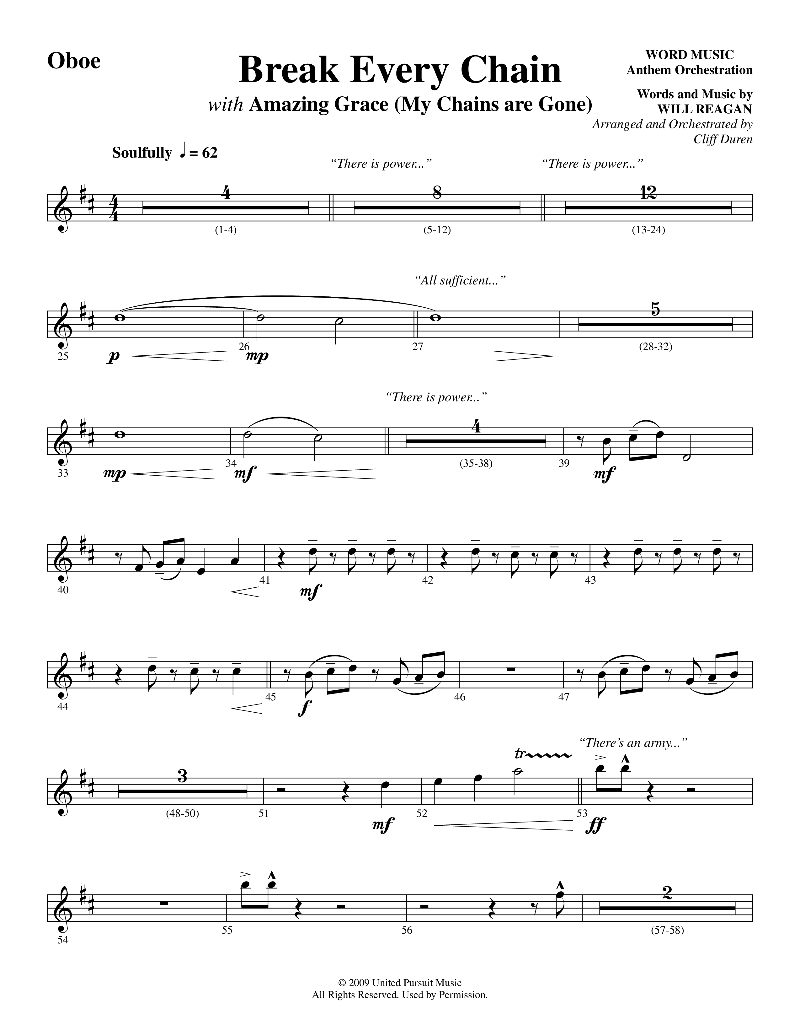 Break Every Chain (with Amazing Grace (My Chains Are Gone)) (Choral Anthem SATB) Oboe (Word Music Choral / Arr. Cliff Duren)