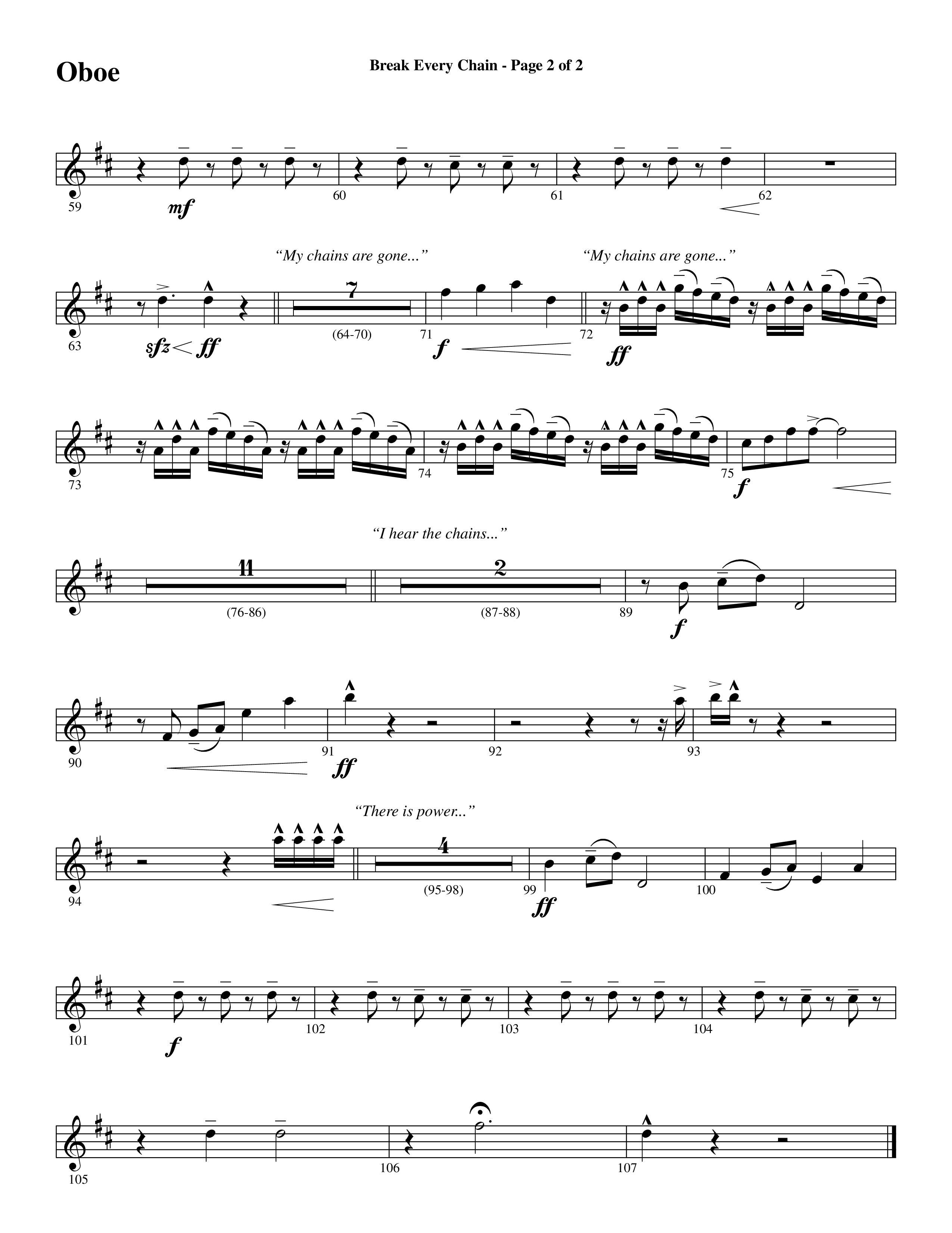 Break Every Chain (with Amazing Grace (My Chains Are Gone)) (Choral Anthem SATB) Oboe (Word Music Choral / Arr. Cliff Duren)
