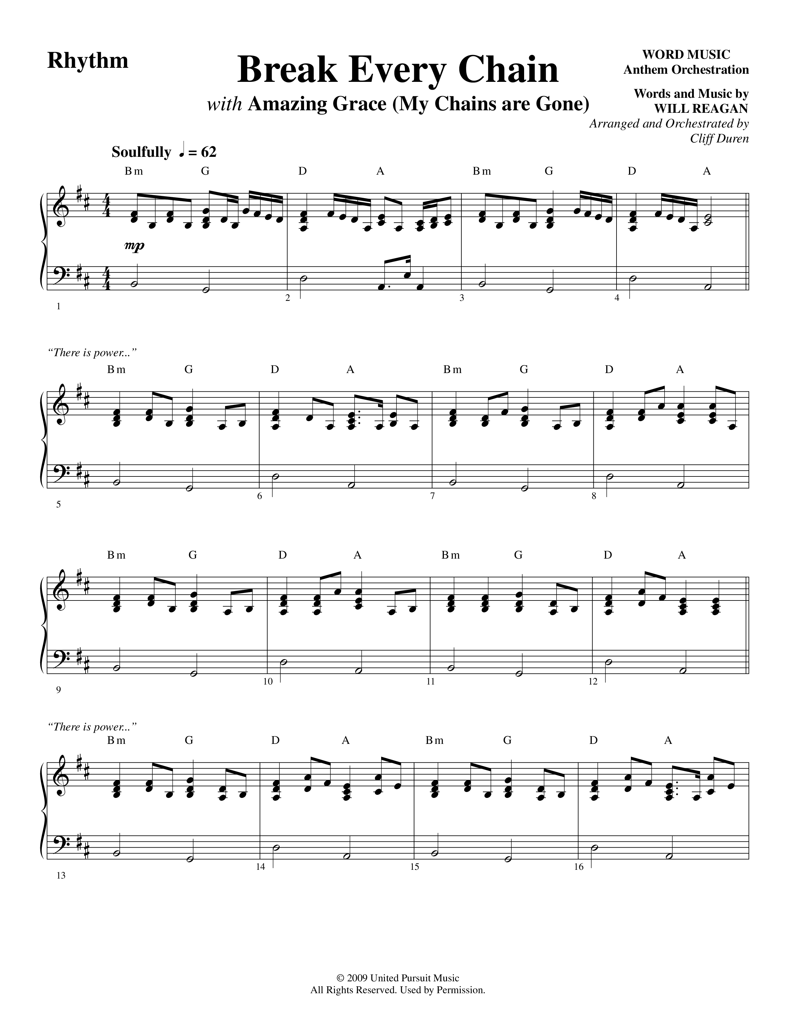 Break Every Chain (with Amazing Grace (My Chains Are Gone)) (Choral Anthem SATB) Rhythm Chart (Word Music Choral / Arr. Cliff Duren)