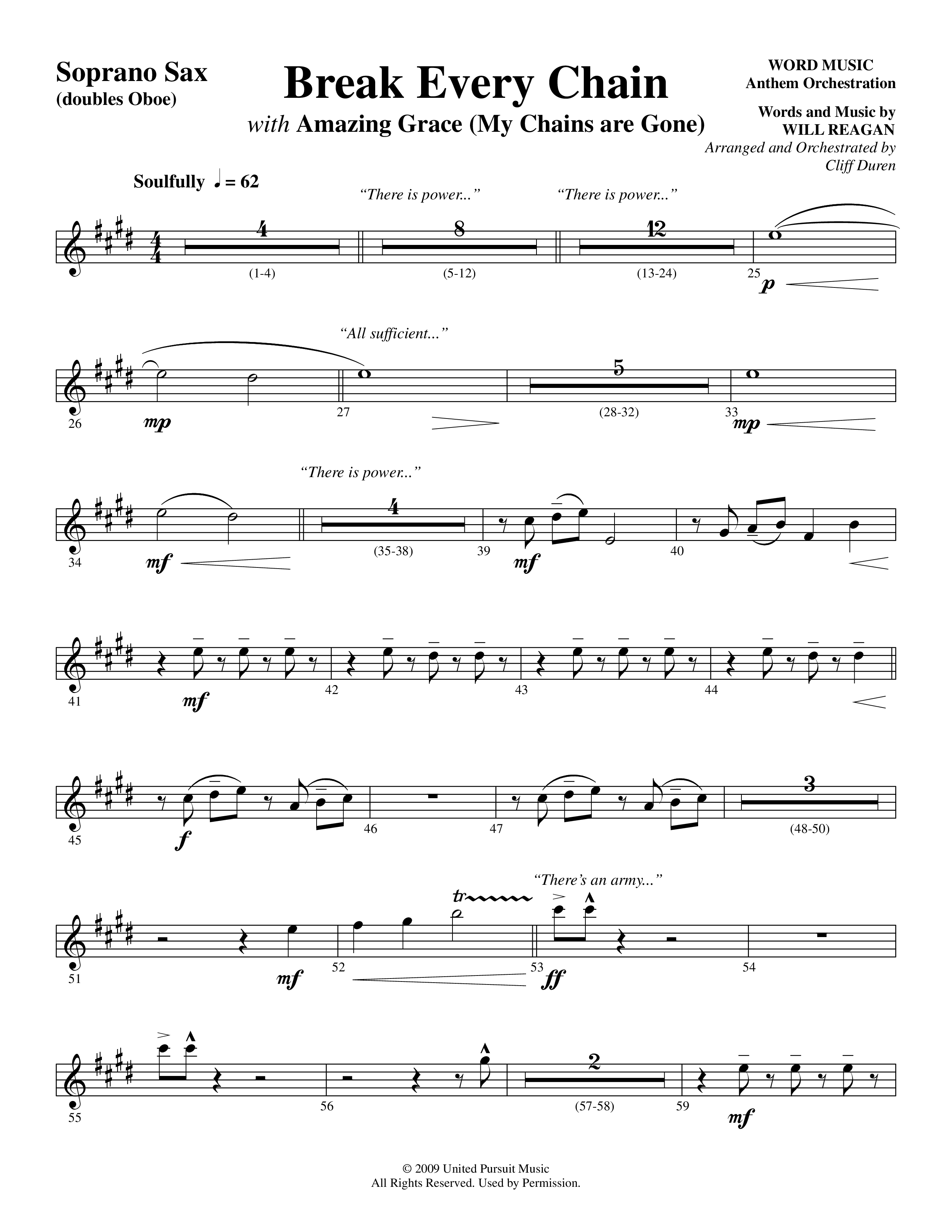 Break Every Chain (with Amazing Grace (My Chains Are Gone)) (Choral Anthem SATB) Soprano Sax (Word Music Choral / Arr. Cliff Duren)