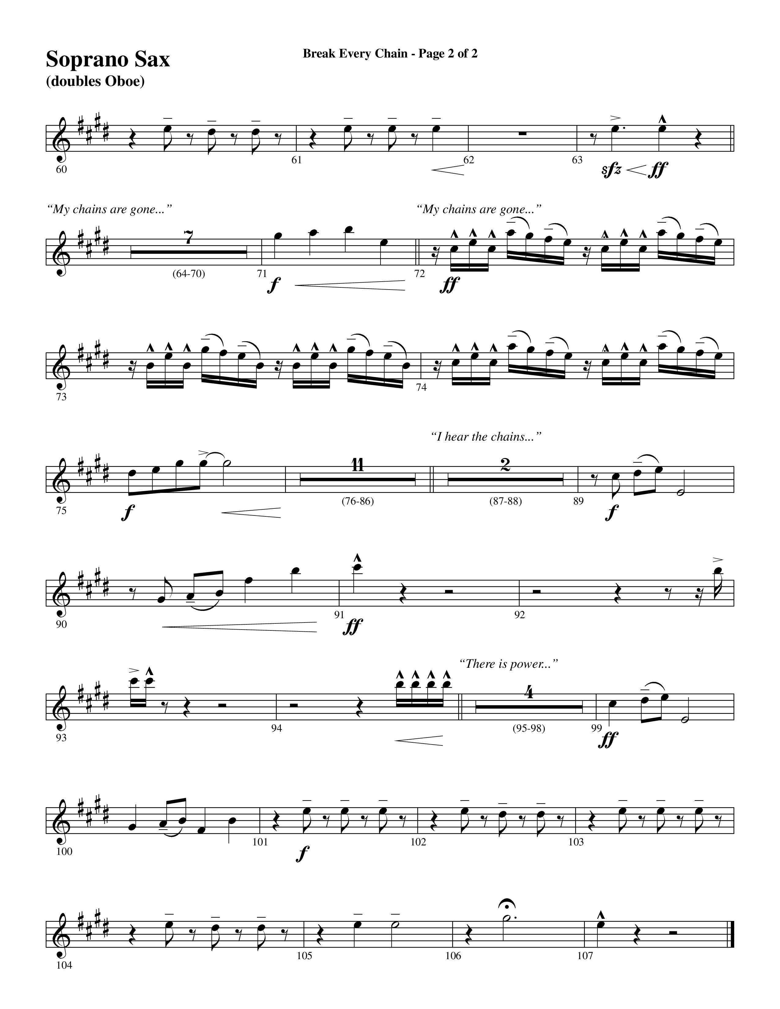 Break Every Chain (with Amazing Grace (My Chains Are Gone)) (Choral Anthem SATB) Soprano Sax (Word Music Choral / Arr. Cliff Duren)