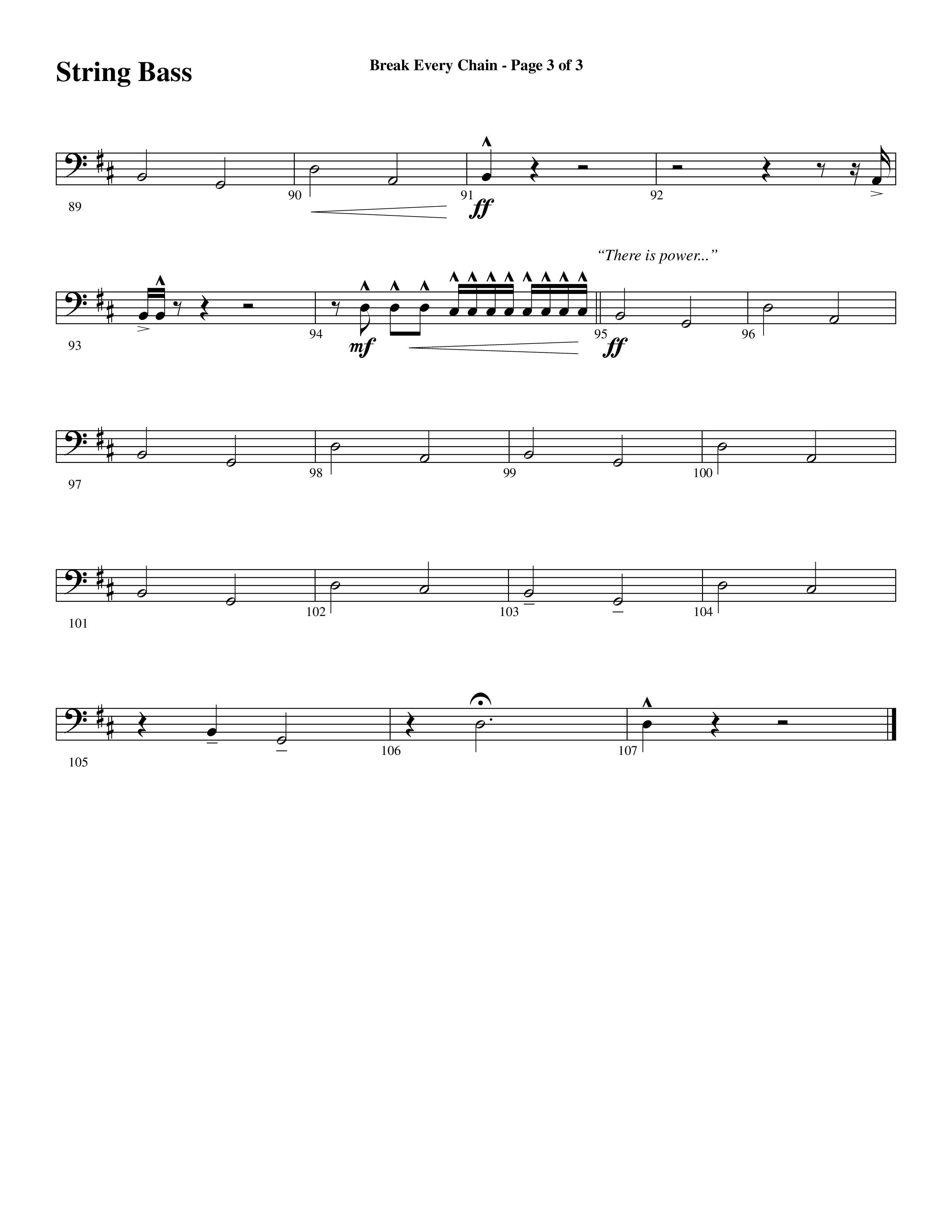 Break Every Chain (with Amazing Grace (My Chains Are Gone)) (Choral Anthem SATB) String Bass (Word Music Choral / Arr. Cliff Duren)