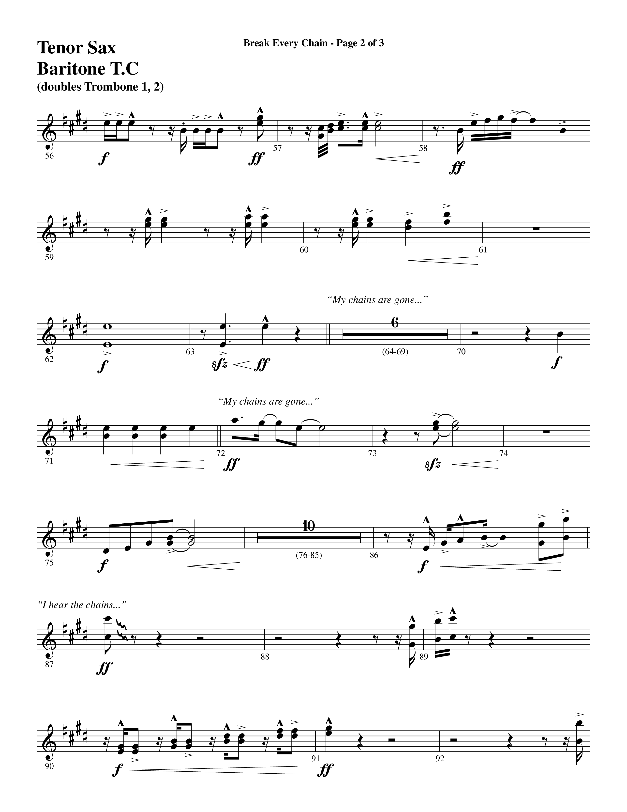 Break Every Chain (with Amazing Grace (My Chains Are Gone)) (Choral Anthem SATB) Tenor Sax/Baritone T.C. (Word Music Choral / Arr. Cliff Duren)