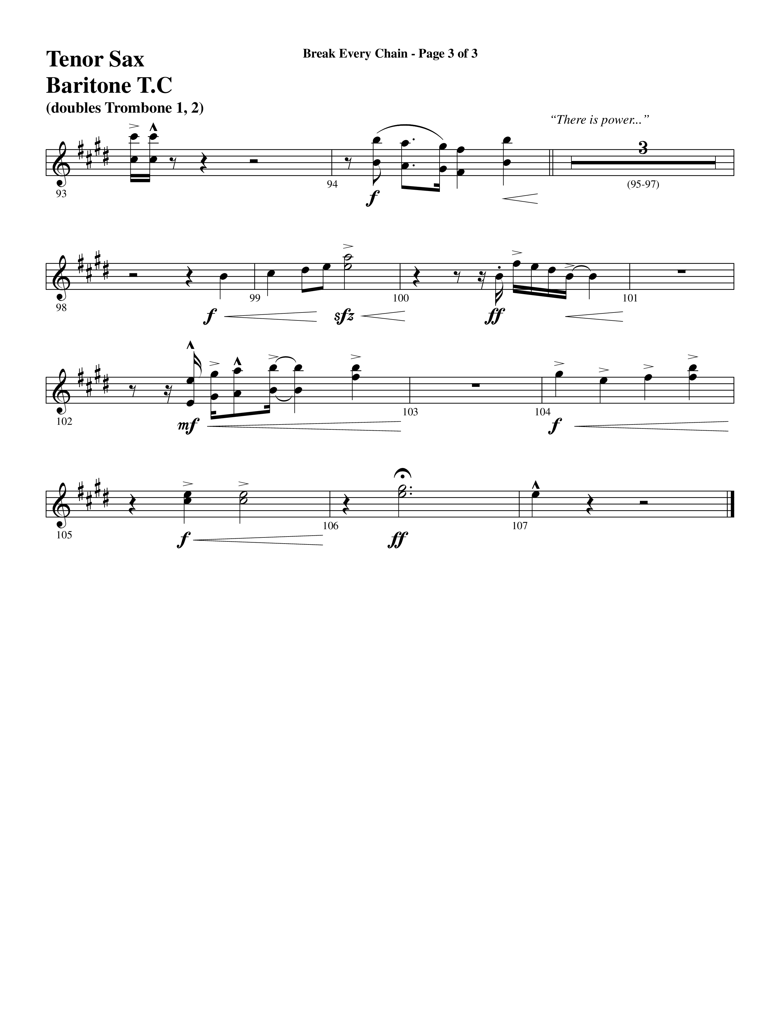 Break Every Chain (with Amazing Grace (My Chains Are Gone)) (Choral Anthem SATB) Tenor Sax/Baritone T.C. (Word Music Choral / Arr. Cliff Duren)