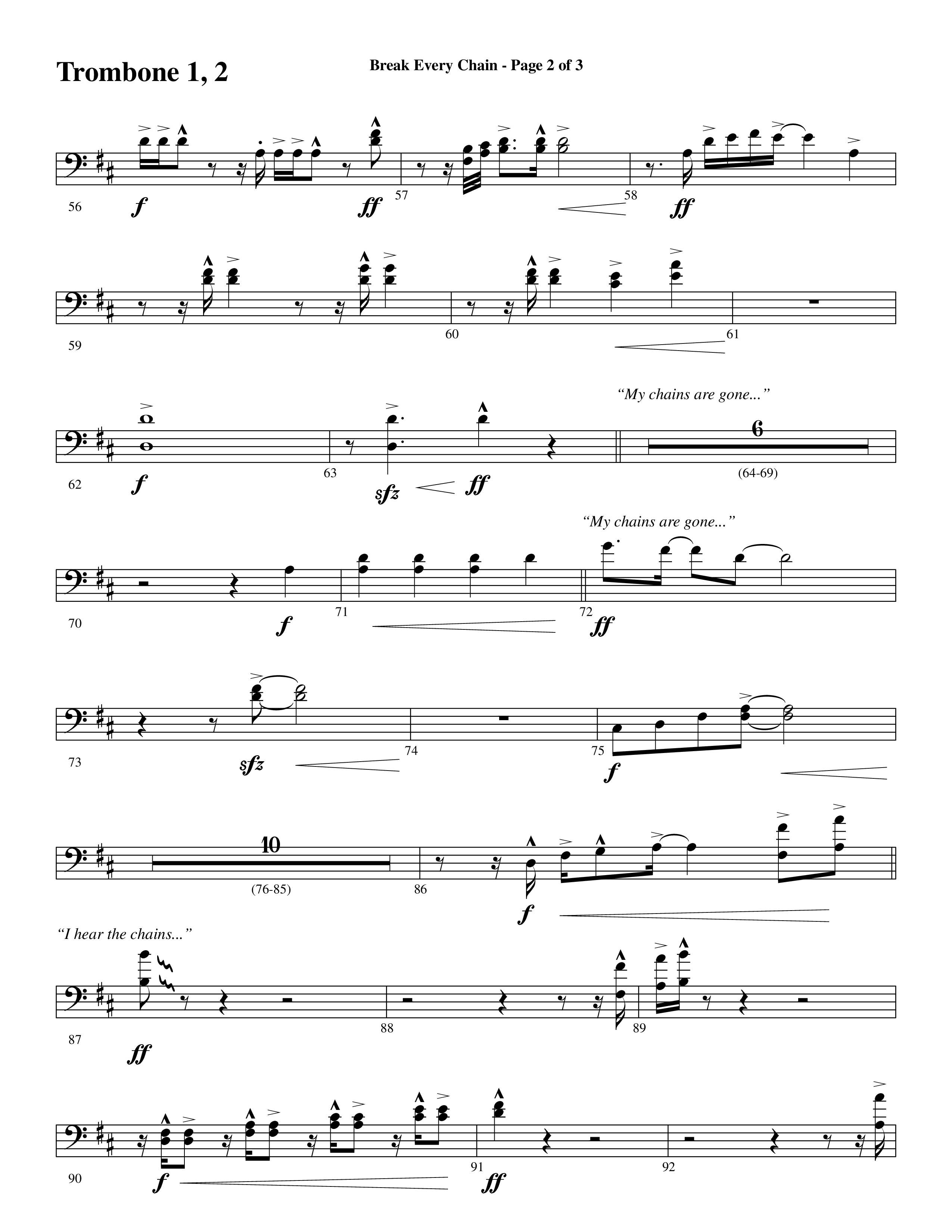 Break Every Chain (with Amazing Grace (My Chains Are Gone)) (Choral Anthem SATB) Trombone 1/2 (Word Music Choral / Arr. Cliff Duren)