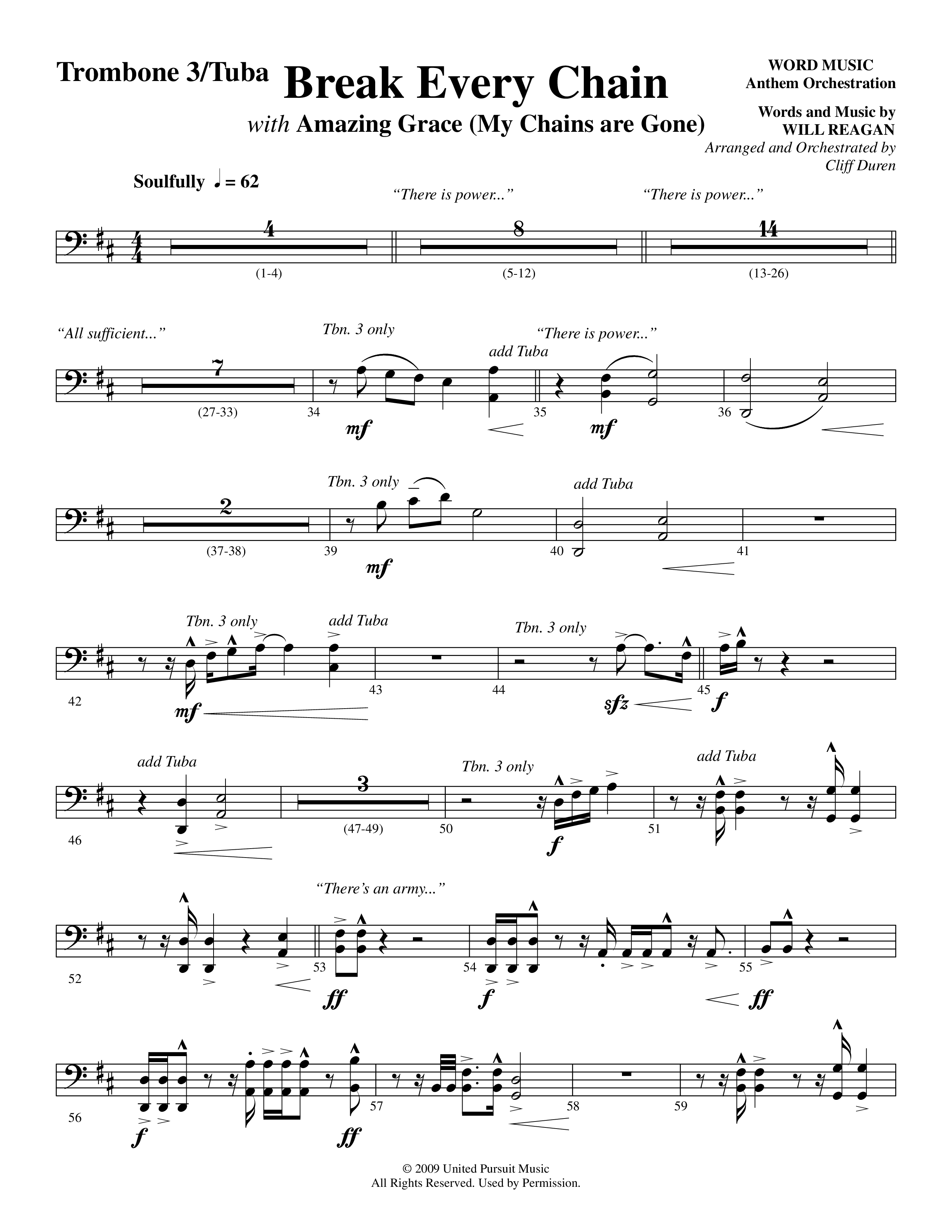Break Every Chain (with Amazing Grace (My Chains Are Gone)) (Choral Anthem SATB) Trombone 3/Tuba (Word Music Choral / Arr. Cliff Duren)