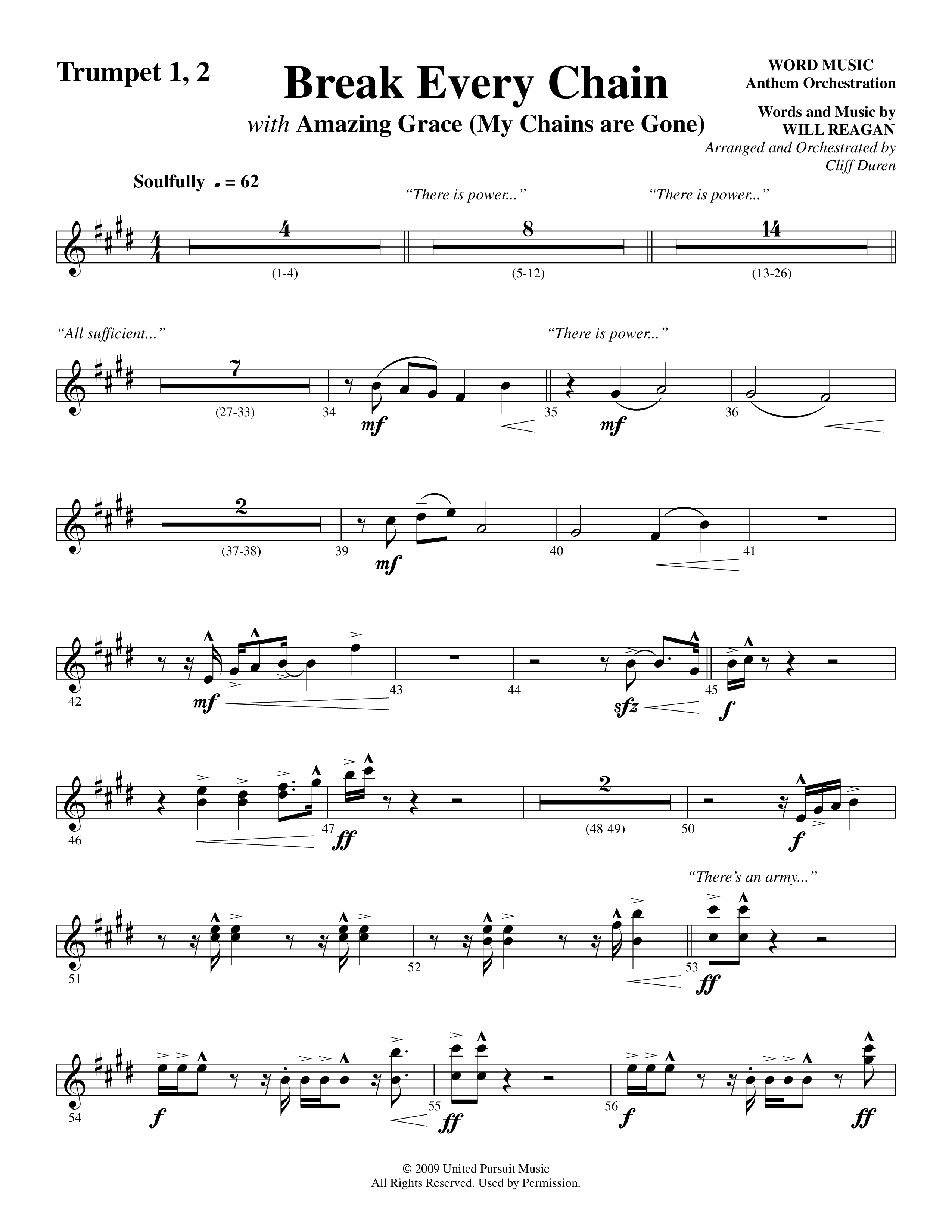 Break Every Chain (with Amazing Grace (My Chains Are Gone)) (Choral Anthem SATB) Trumpet 1,2 (Word Music Choral / Arr. Cliff Duren)