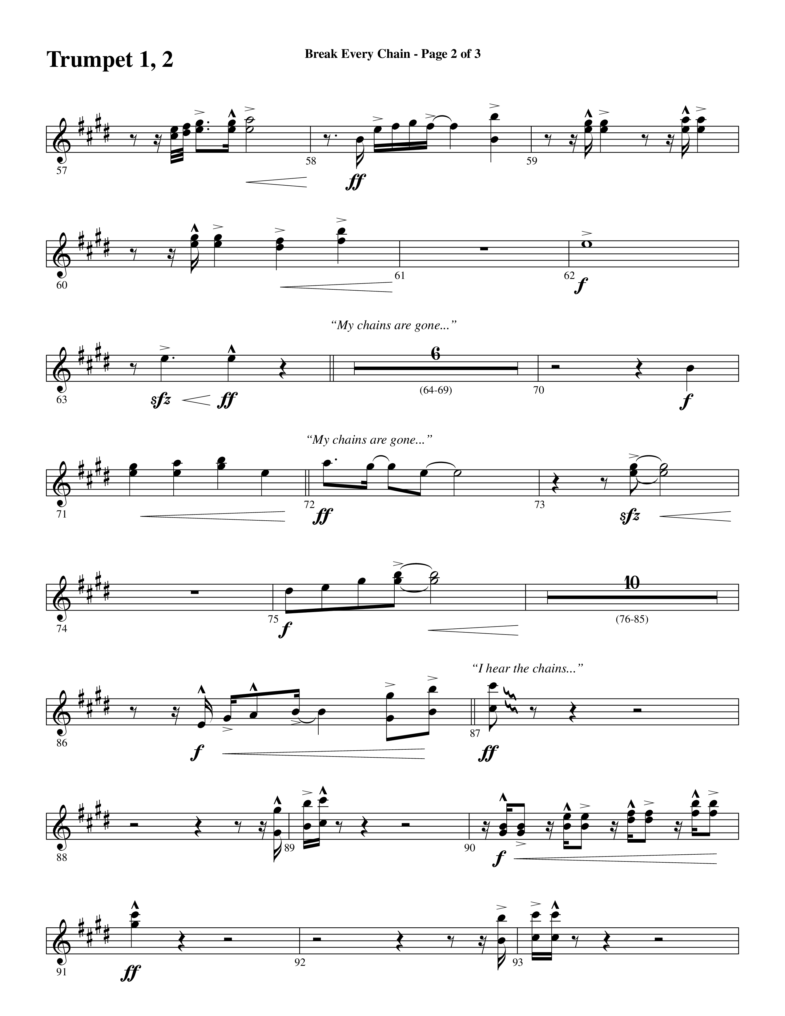 Break Every Chain (with Amazing Grace (My Chains Are Gone)) (Choral Anthem SATB) Trumpet 1,2 (Word Music Choral / Arr. Cliff Duren)