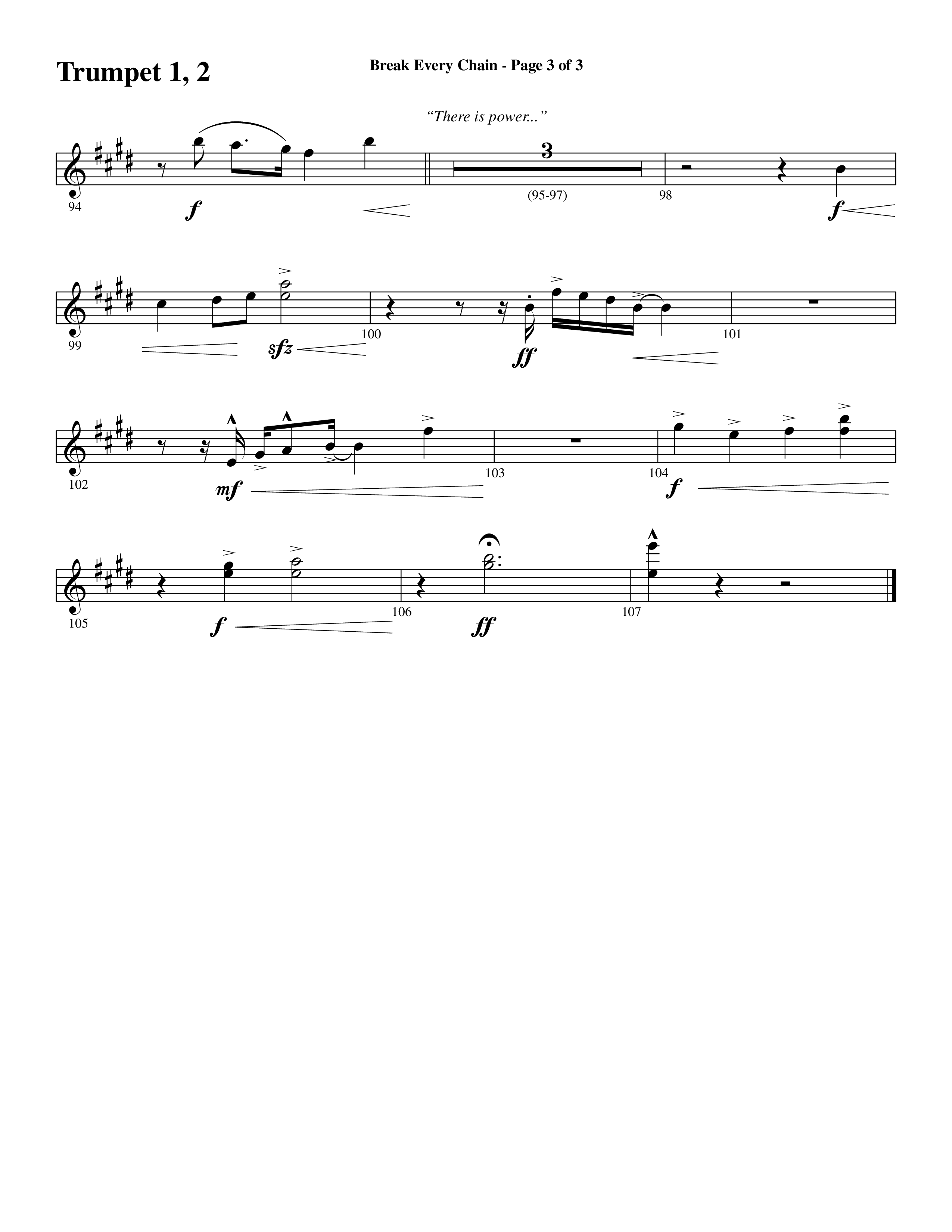 Break Every Chain (with Amazing Grace (My Chains Are Gone)) (Choral Anthem SATB) Trumpet 1,2 (Word Music Choral / Arr. Cliff Duren)
