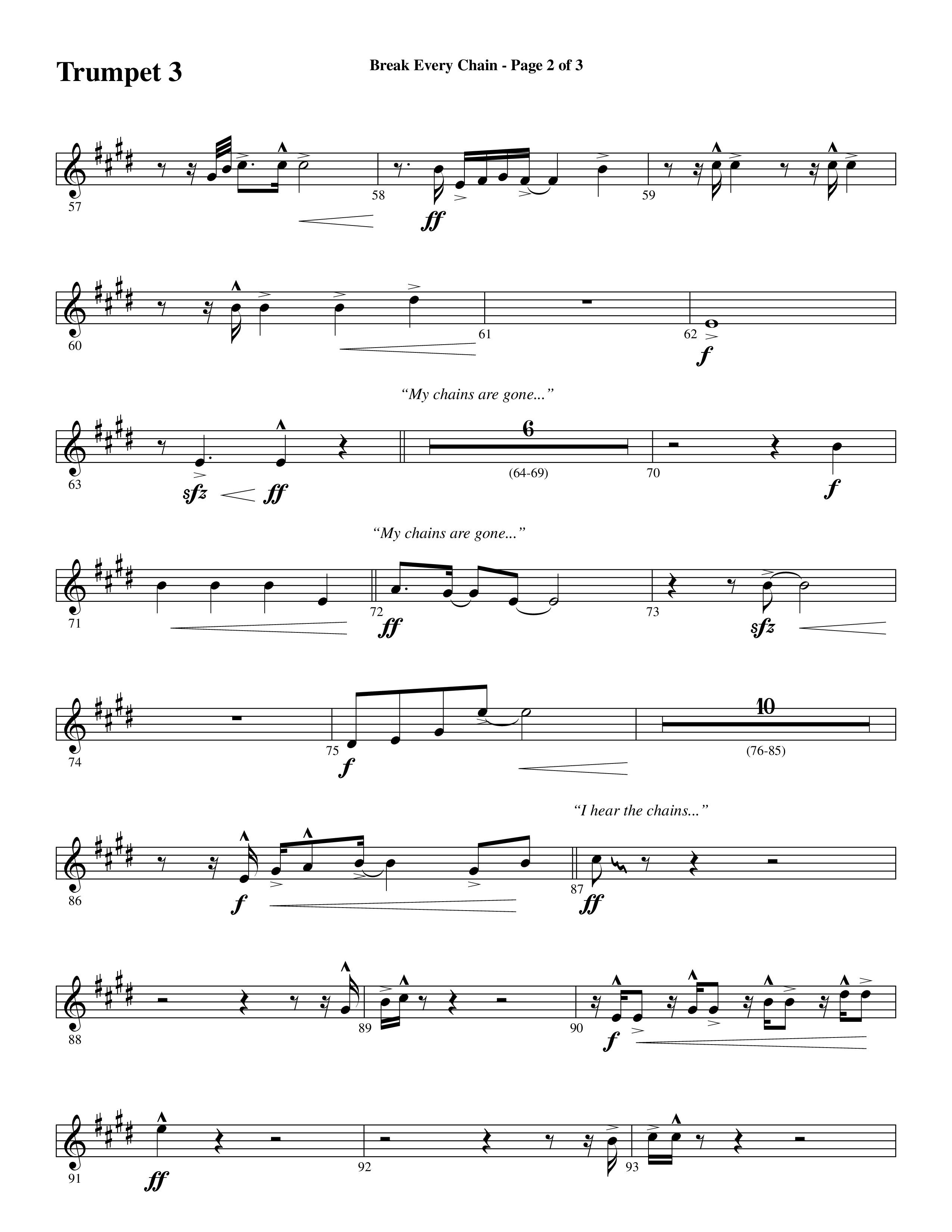 Break Every Chain (with Amazing Grace (My Chains Are Gone)) (Choral Anthem SATB) Trumpet 3 (Word Music Choral / Arr. Cliff Duren)