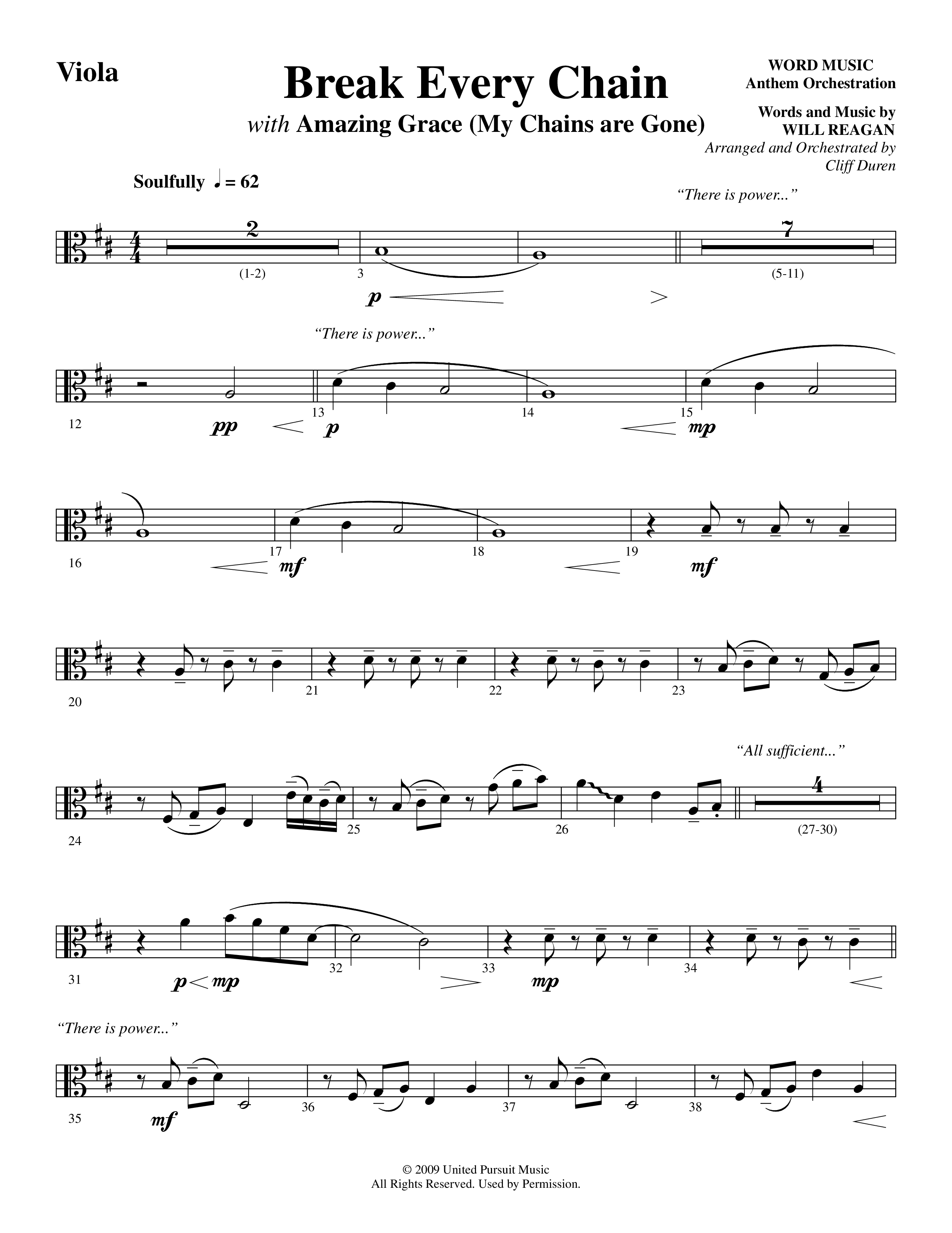 Break Every Chain (with Amazing Grace (My Chains Are Gone)) (Choral Anthem SATB) Viola (Word Music Choral / Arr. Cliff Duren)
