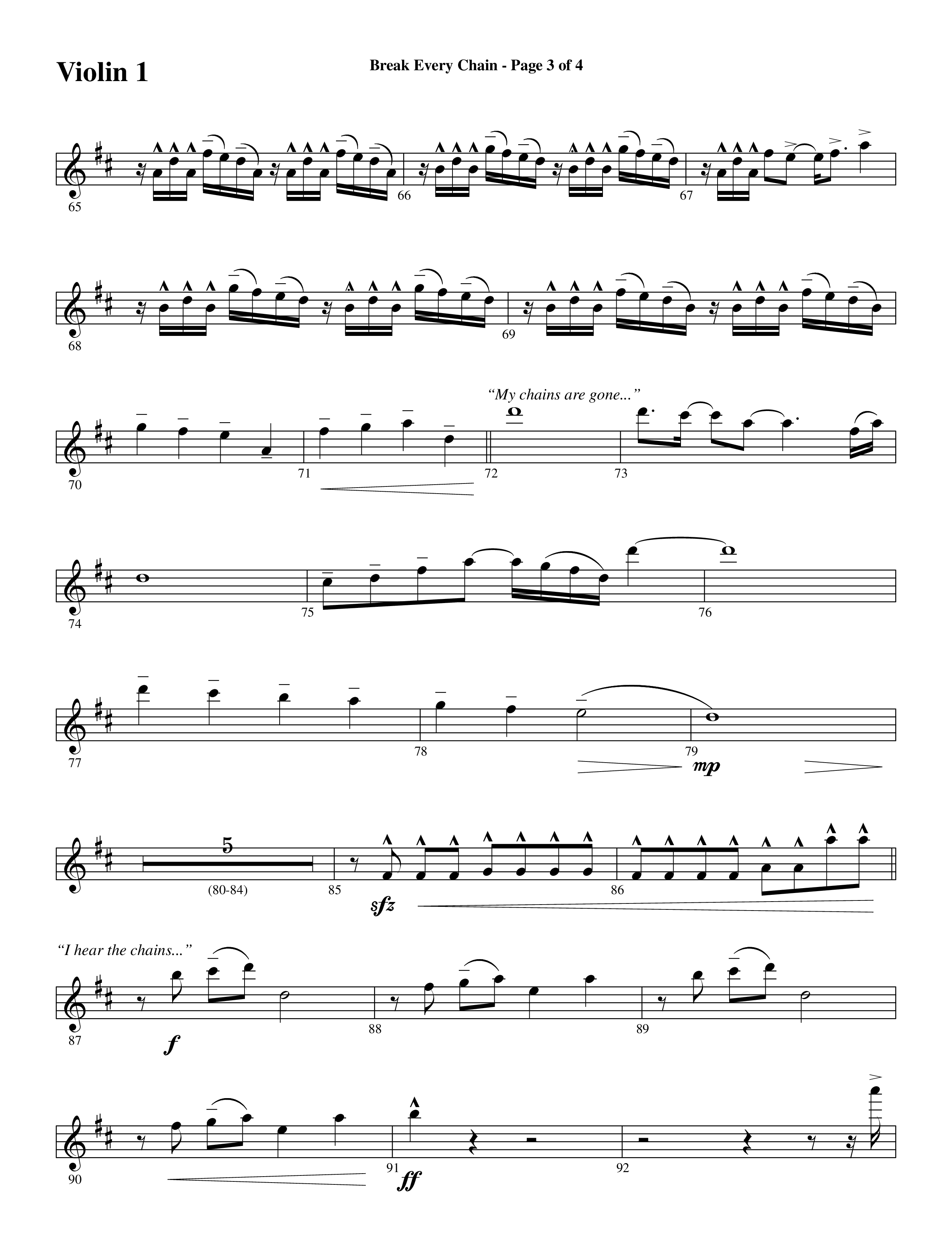 Break Every Chain (with Amazing Grace (My Chains Are Gone)) (Choral Anthem SATB) Violin 1 (Word Music Choral / Arr. Cliff Duren)