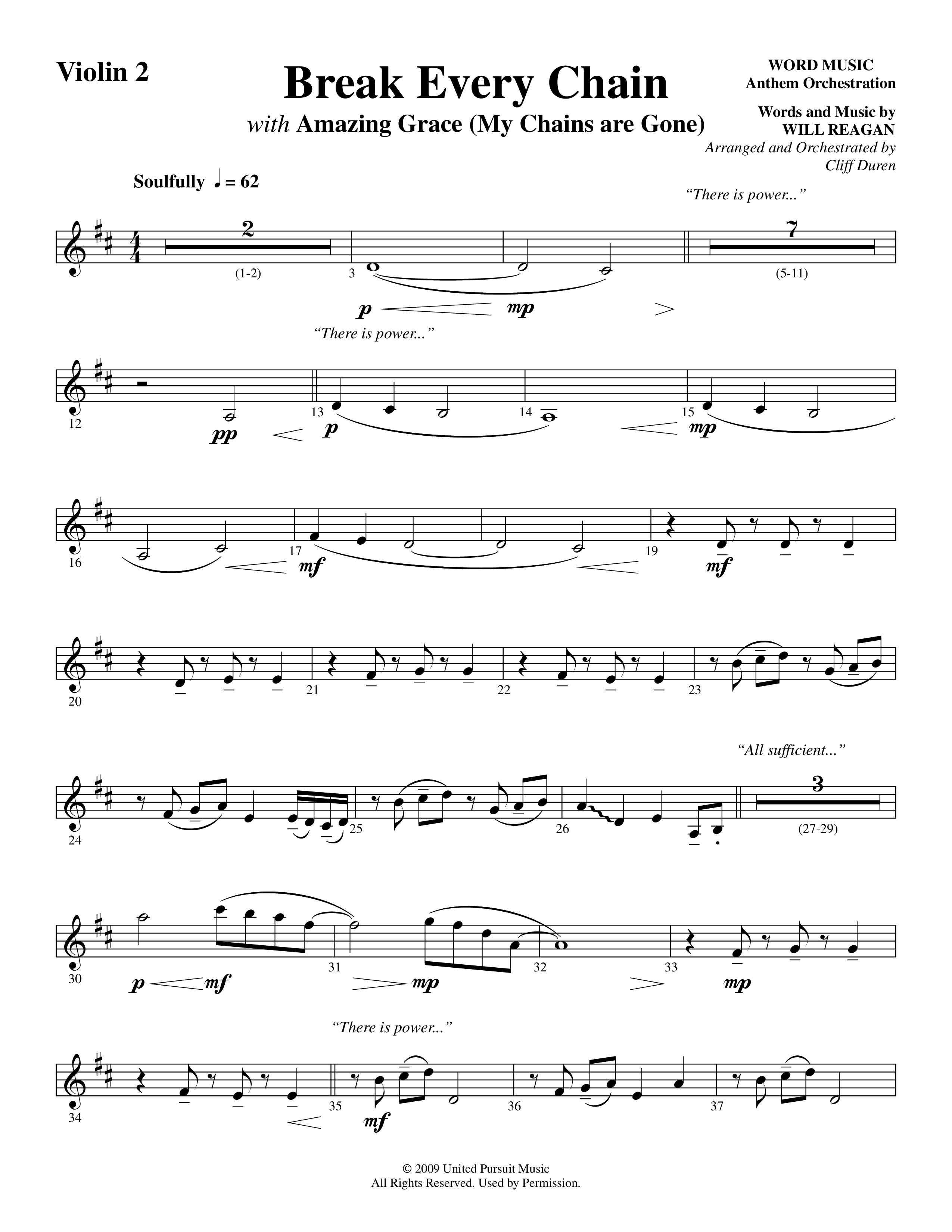 Break Every Chain (with Amazing Grace (My Chains Are Gone)) (Choral Anthem SATB) Violin 2 (Word Music Choral / Arr. Cliff Duren)