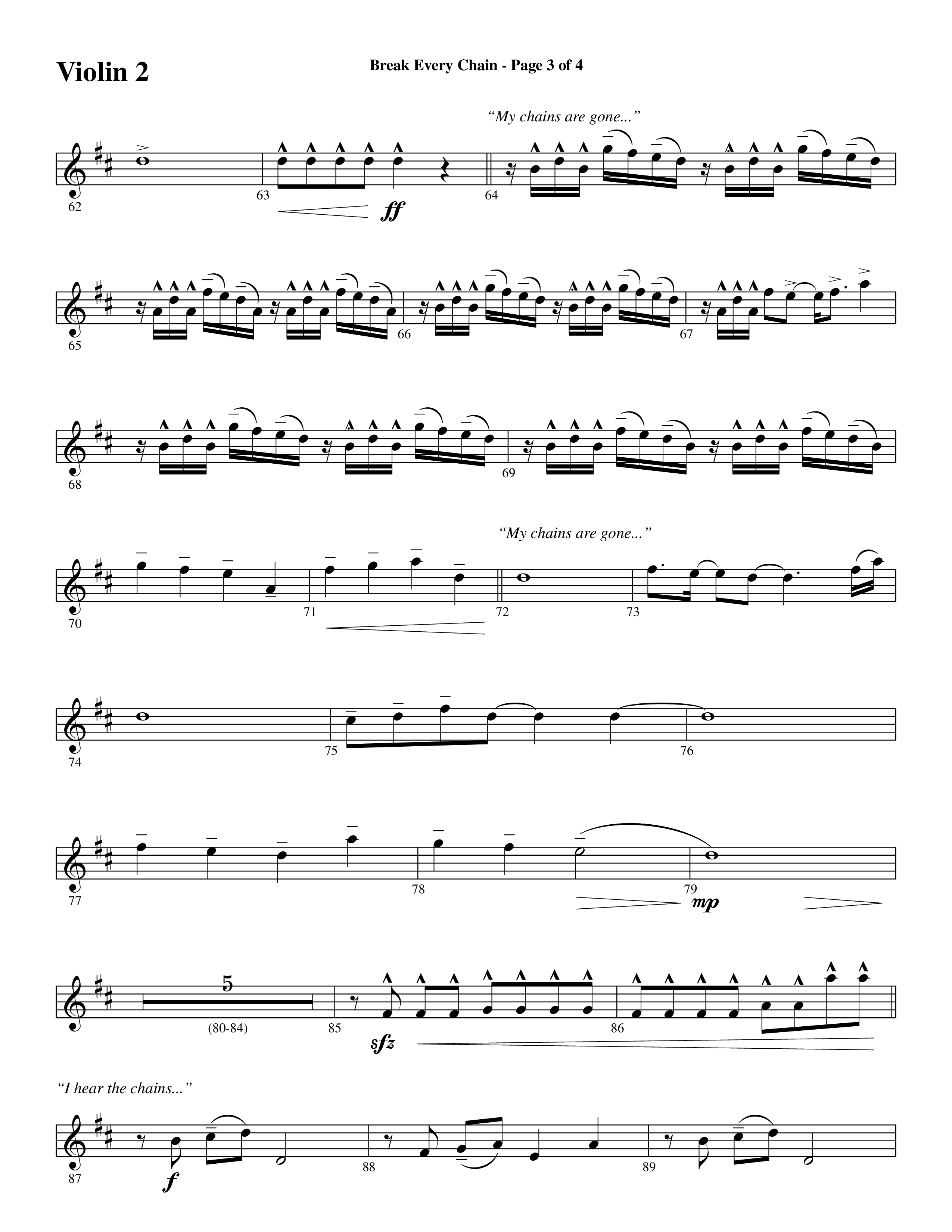 Break Every Chain (with Amazing Grace (My Chains Are Gone)) (Choral Anthem SATB) Violin 2 (Word Music Choral / Arr. Cliff Duren)