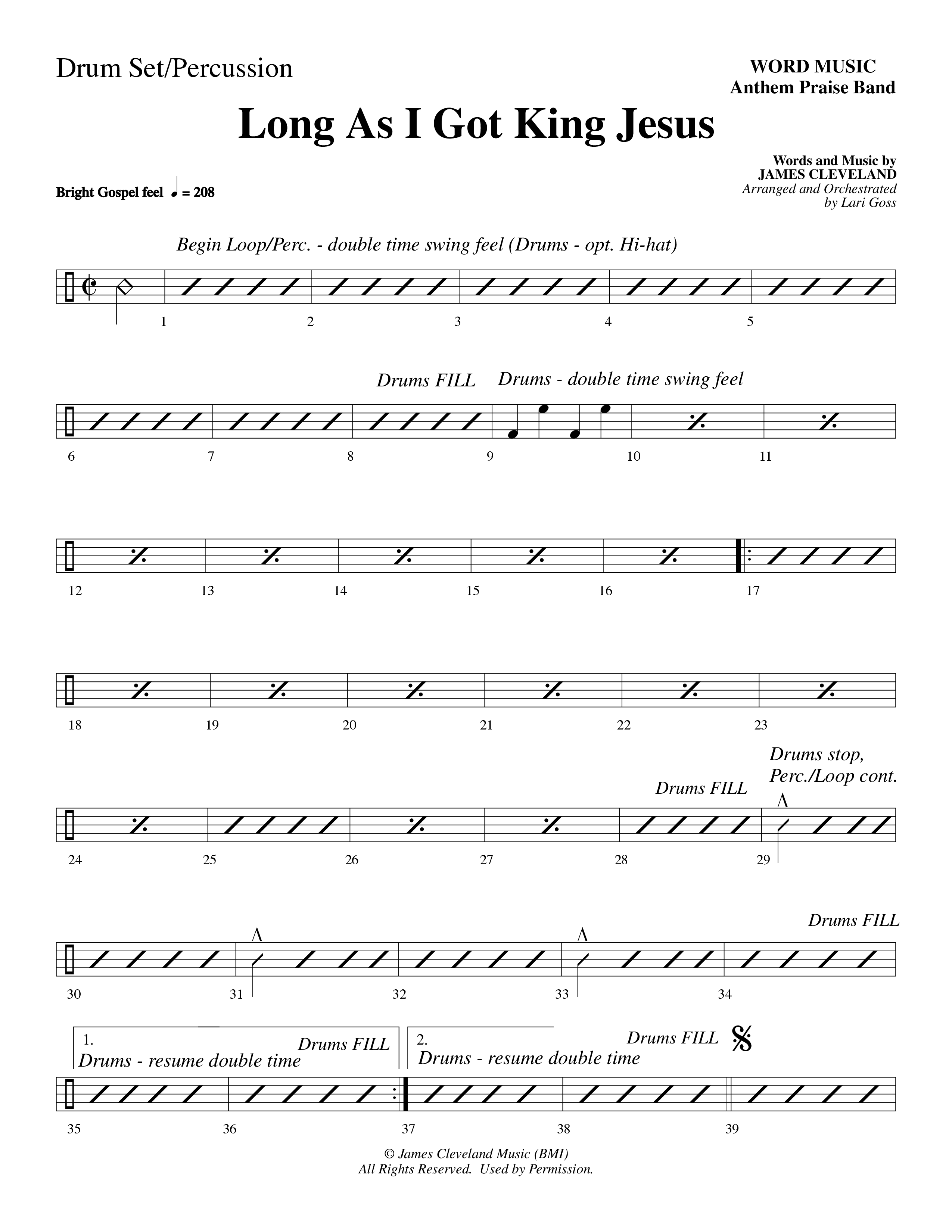 Long As I Got King Jesus (Choral Anthem SATB) Percussion (Word Music Choral / Arr. Lari Goss)