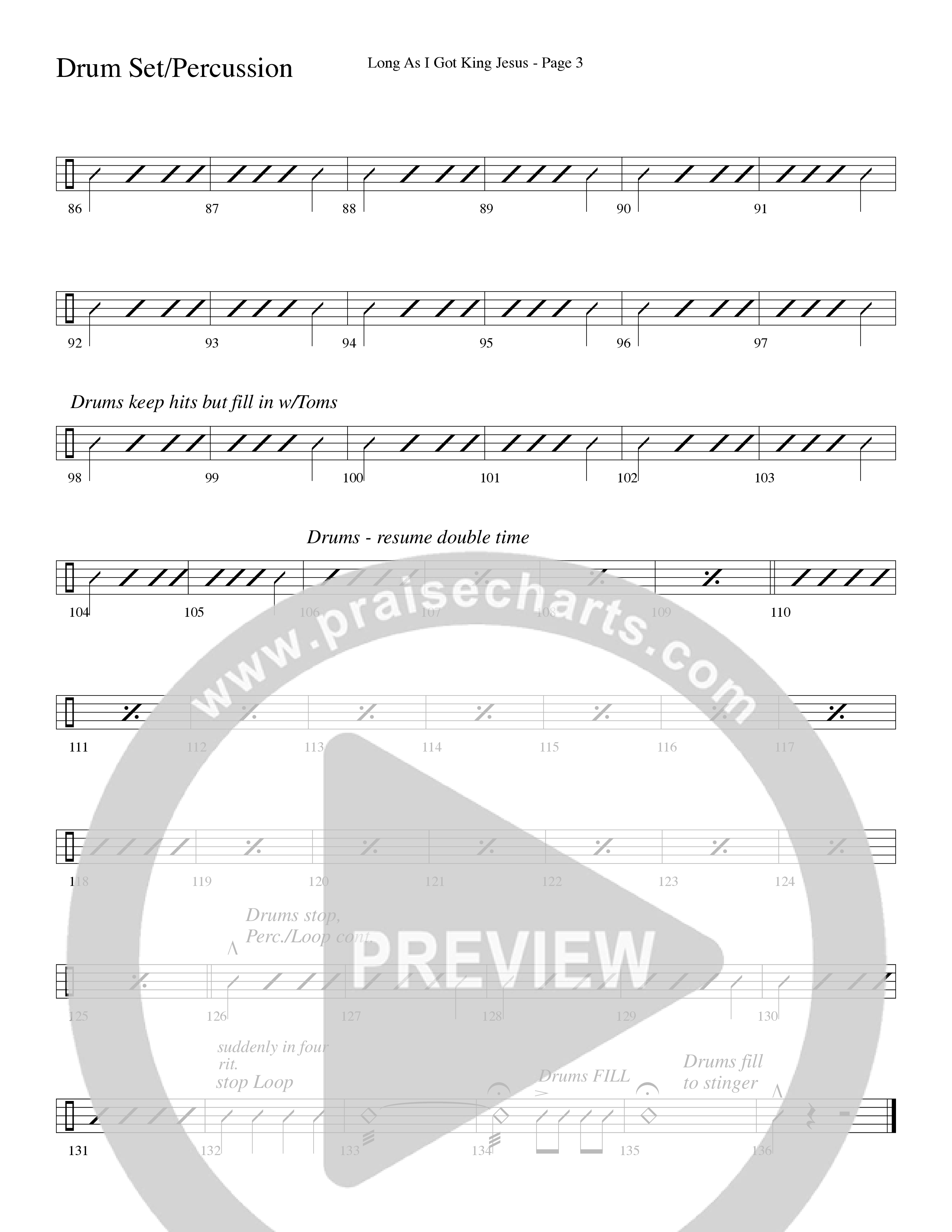 Long As I Got King Jesus (Choral Anthem SATB) Percussion (Word Music Choral / Arr. Lari Goss)