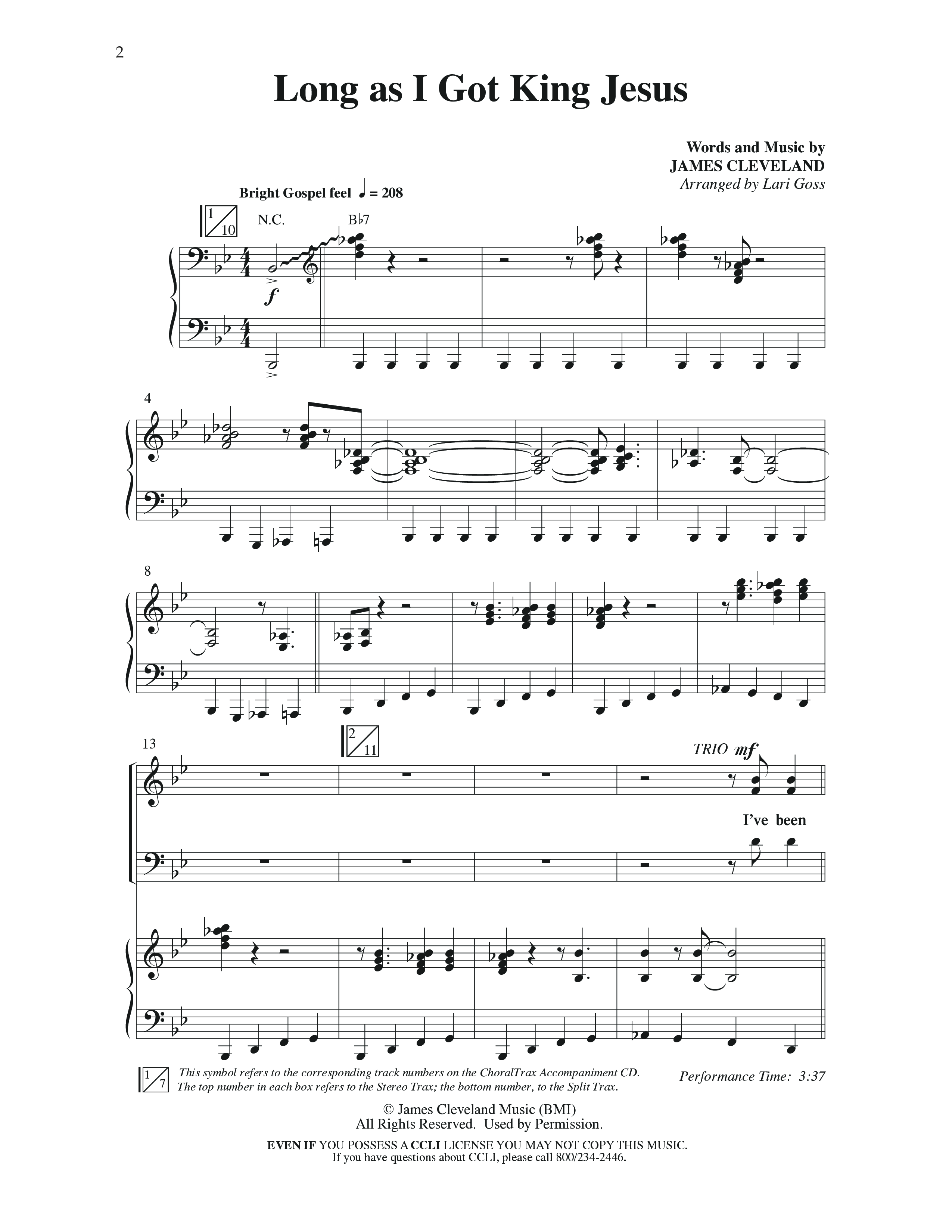 Long As I Got King Jesus (Choral Anthem SATB) Anthem (SATB/Piano) (Word Music Choral / Arr. Lari Goss)
