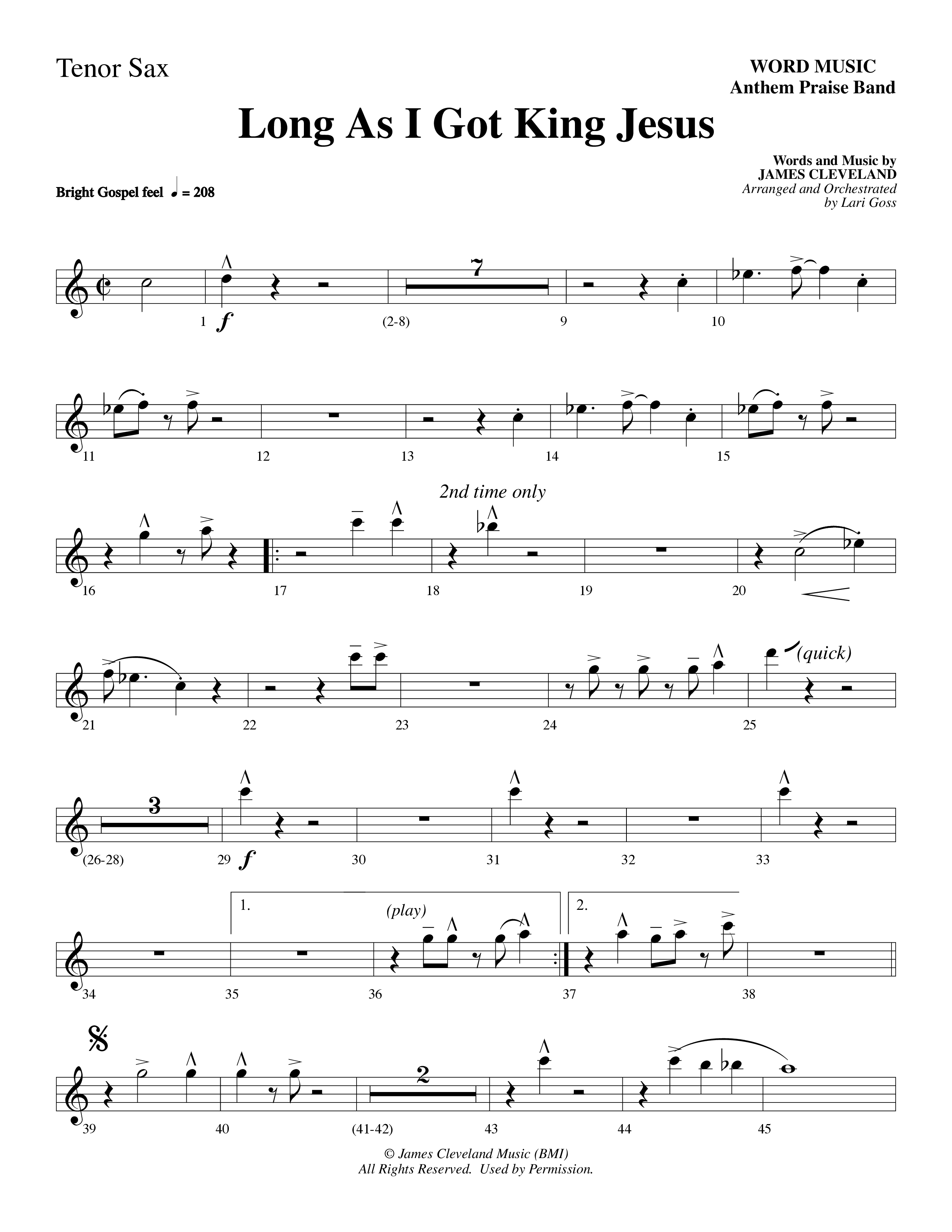 Long As I Got King Jesus (Choral Anthem SATB) Tenor Sax/Baritone T.C. (Word Music Choral / Arr. Lari Goss)