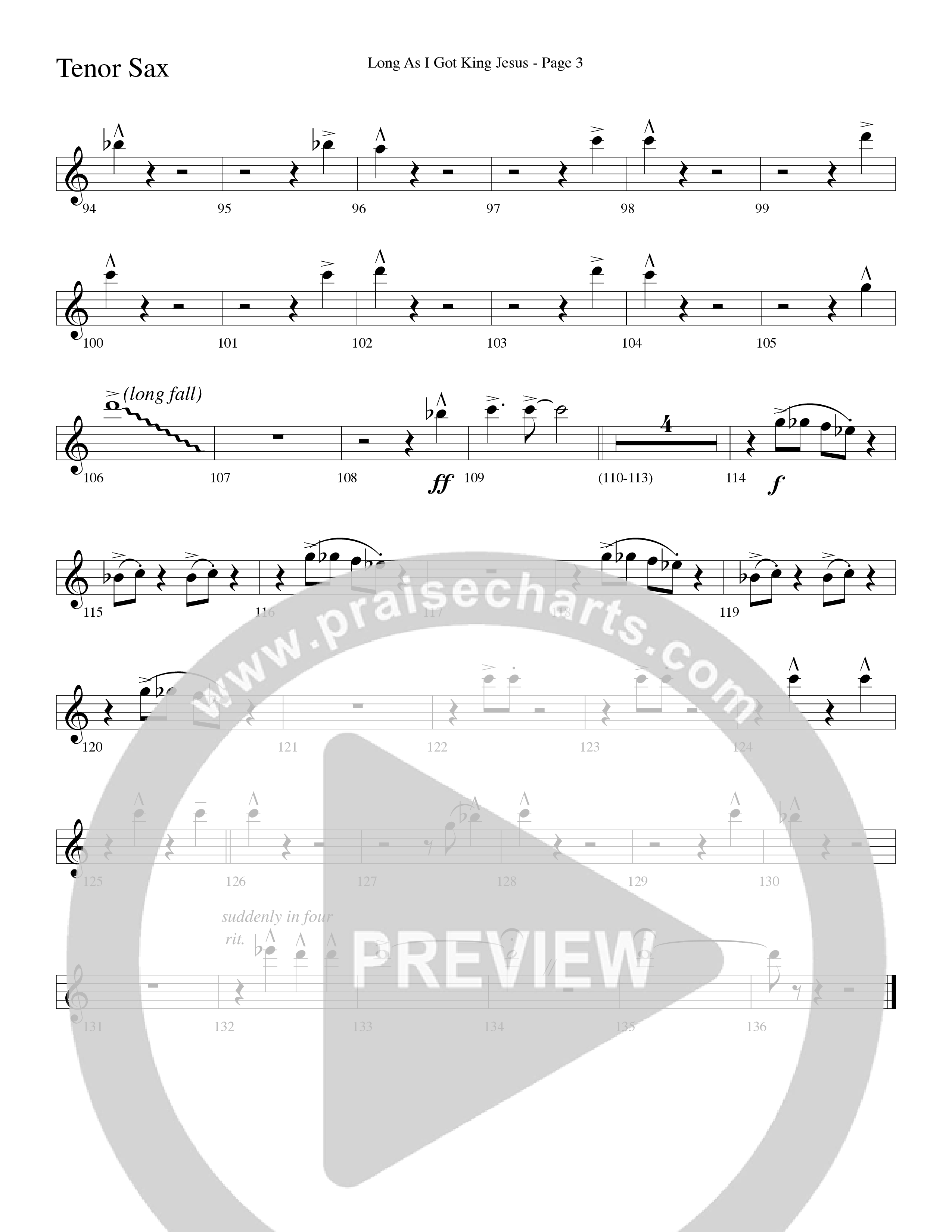 Long As I Got King Jesus (Choral Anthem SATB) Tenor Sax/Baritone T.C. (Word Music Choral / Arr. Lari Goss)