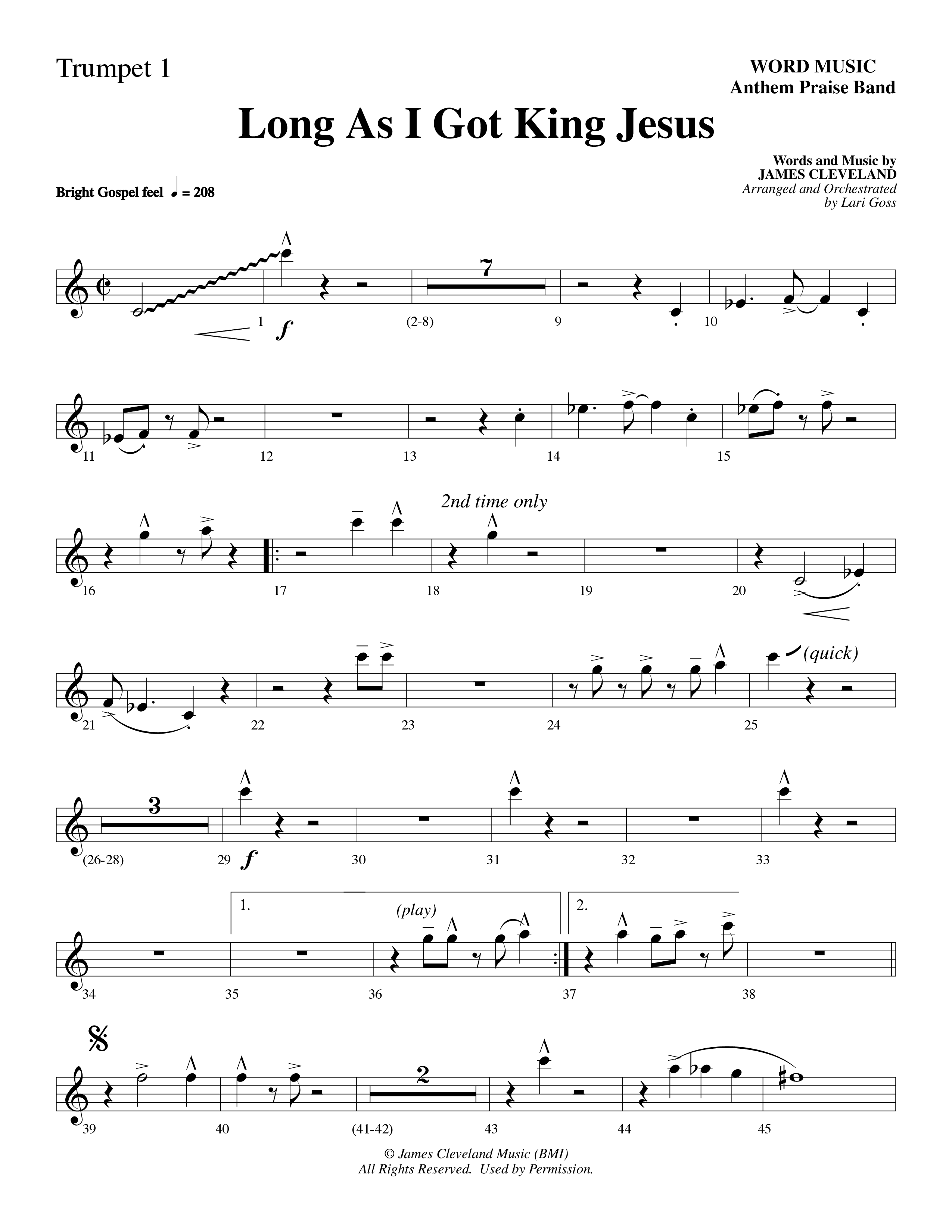 Long As I Got King Jesus (Choral Anthem SATB) Trumpet 1,2 (Word Music Choral / Arr. Lari Goss)
