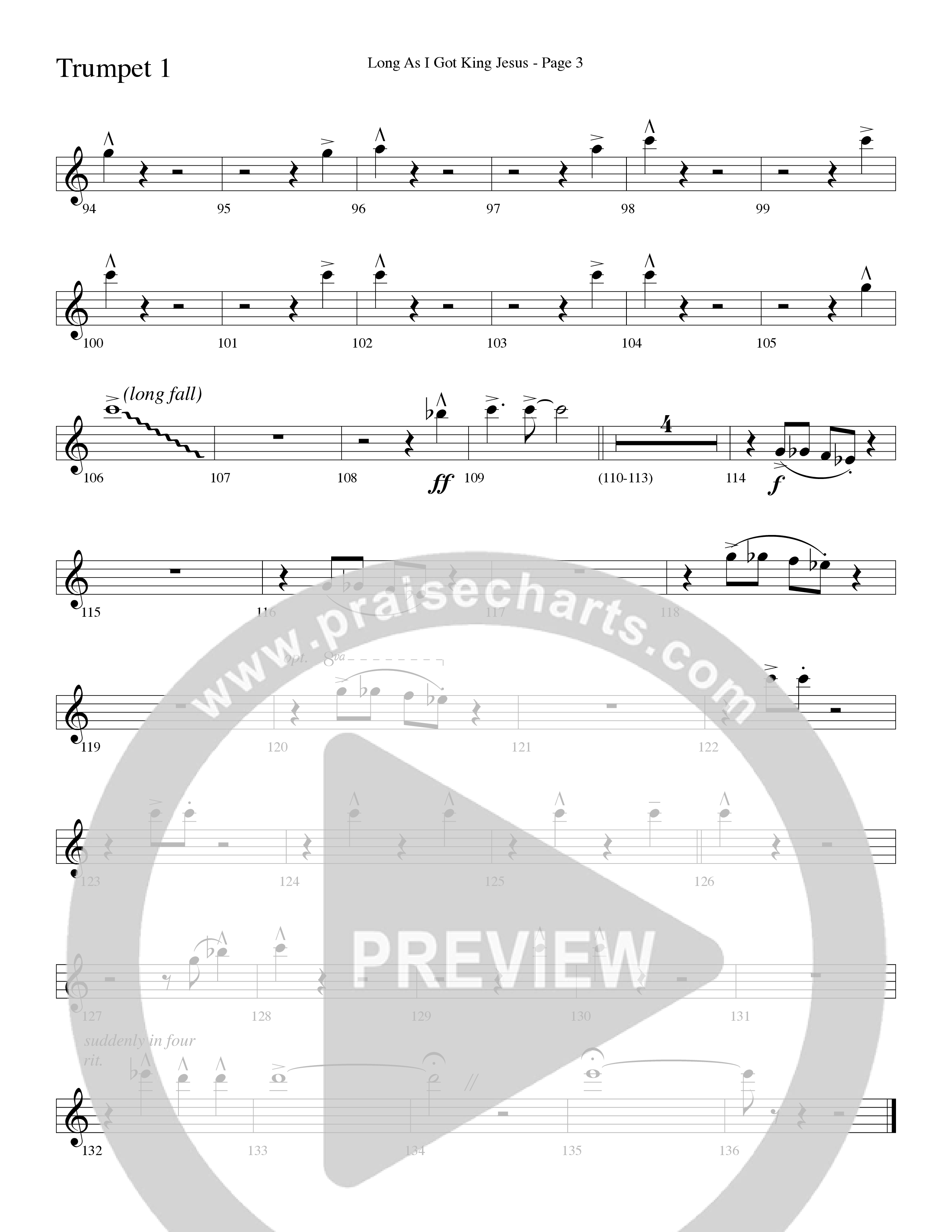 Long As I Got King Jesus (Choral Anthem SATB) Trumpet 1,2 (Word Music Choral / Arr. Lari Goss)
