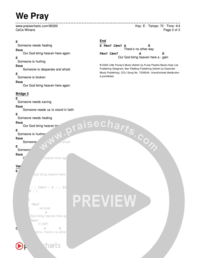 We Pray Chords & Lyrics (CeCe Winans)