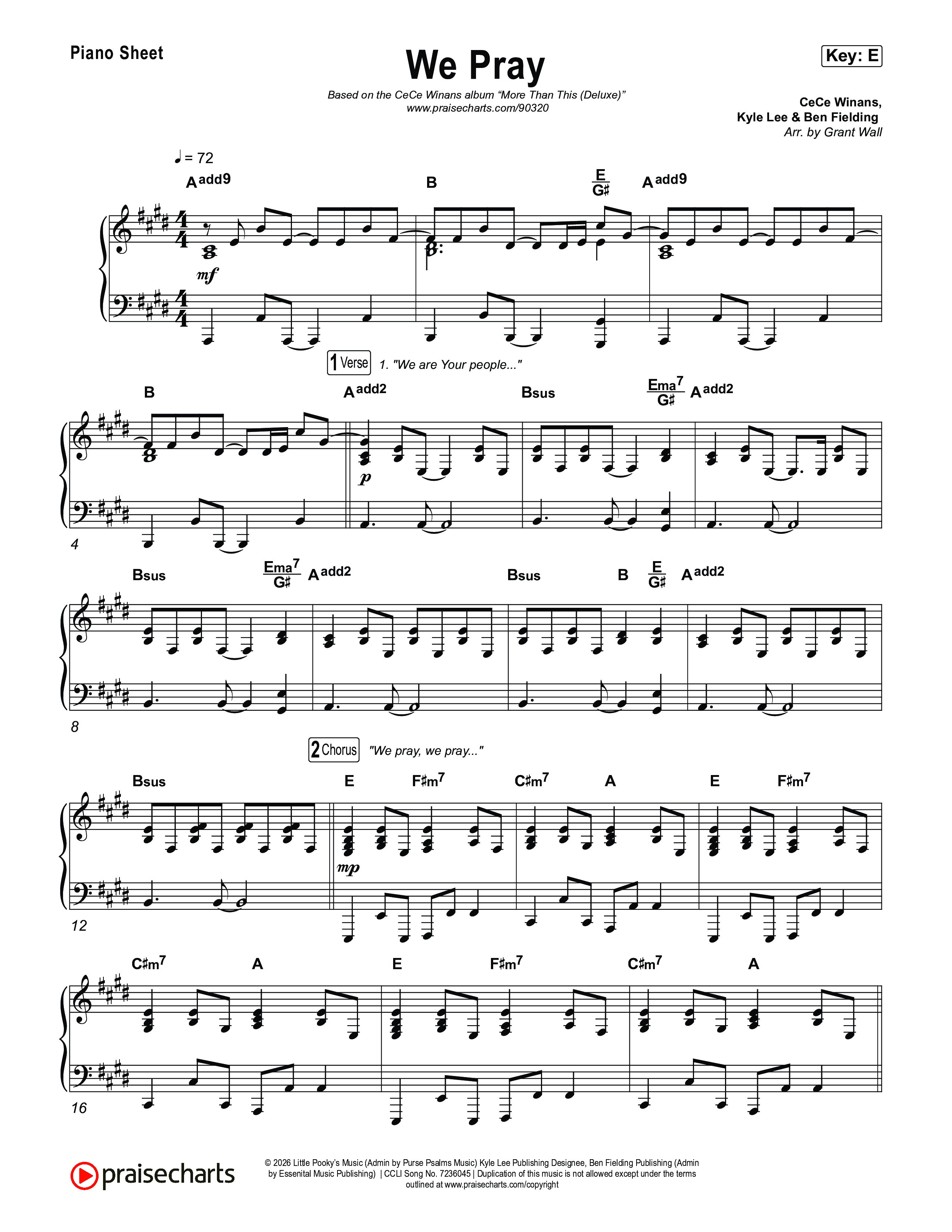 We Pray Piano Sheet (CeCe Winans)
