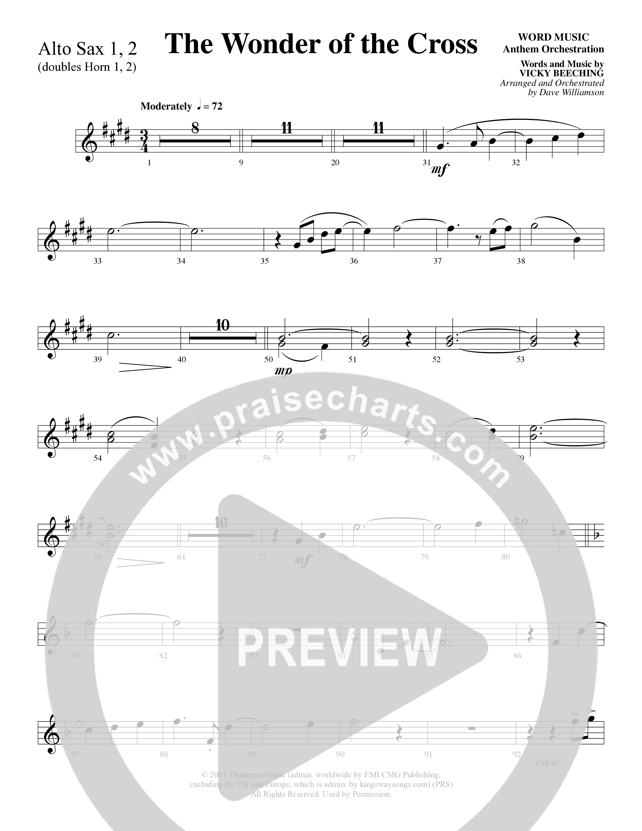 The Wonder Of The Cross (Choral Anthem SATB) Alto Sax 1/2 (Word Music Choral / Arr. Dave Williamson)