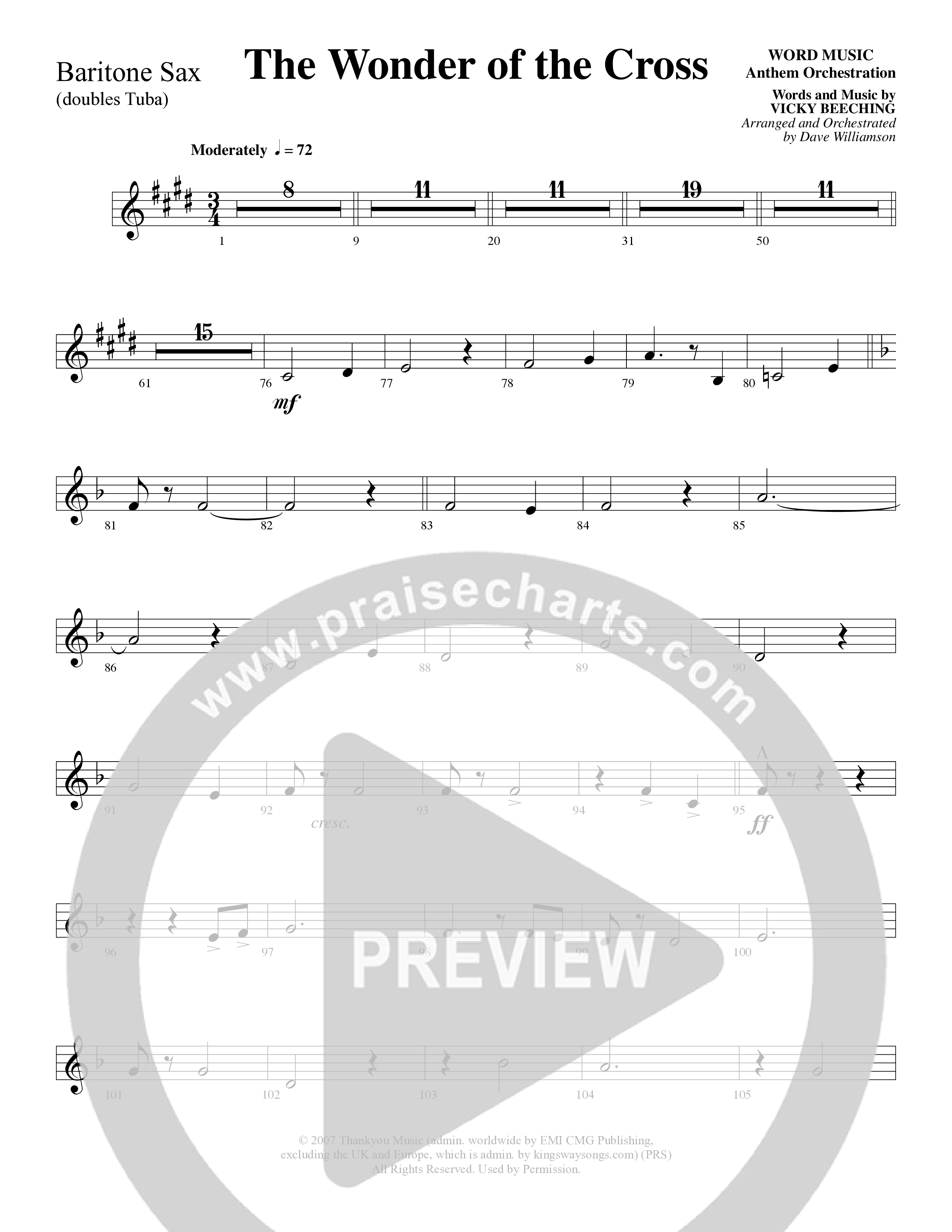 The Wonder Of The Cross (Choral Anthem SATB) Bari Sax (Word Music Choral / Arr. Dave Williamson)