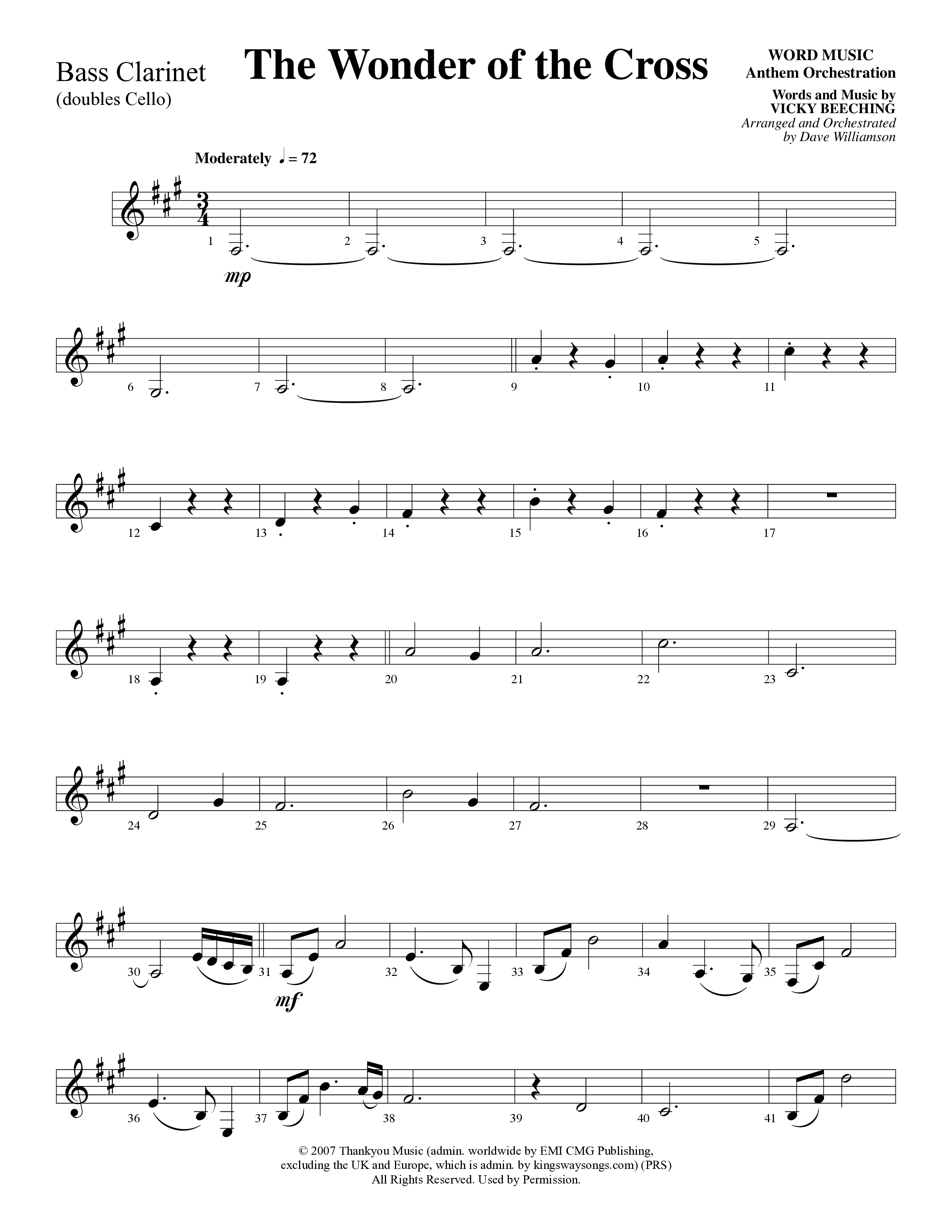 The Wonder Of The Cross (Choral Anthem SATB) Bass Clarinet (Word Music Choral / Arr. Dave Williamson)