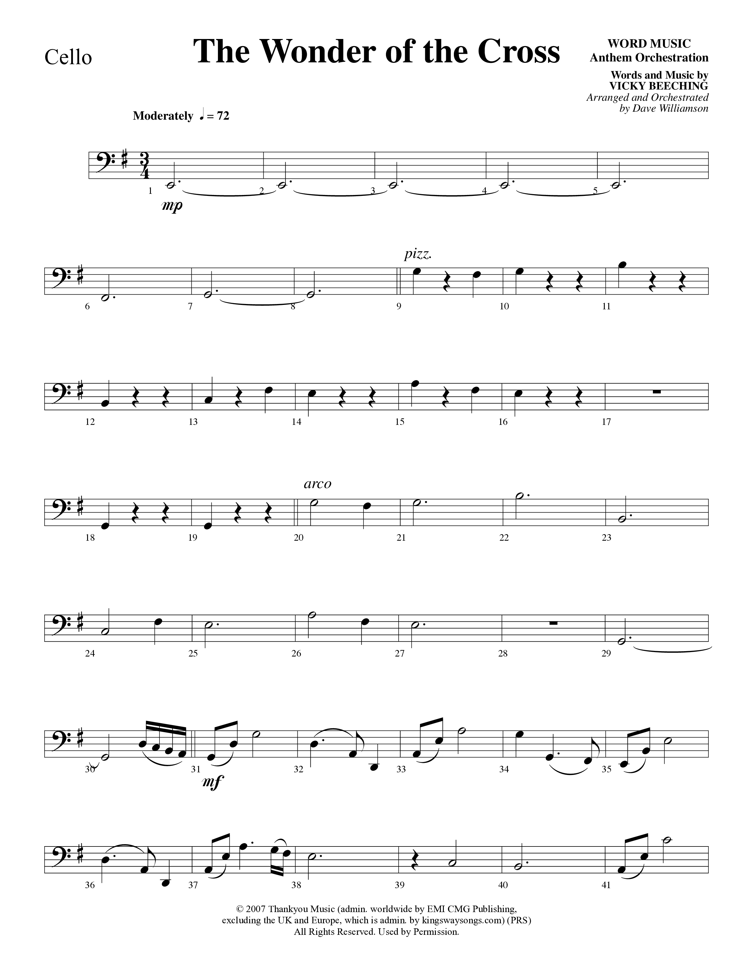 The Wonder Of The Cross (Choral Anthem SATB) Cello (Word Music Choral / Arr. Dave Williamson)