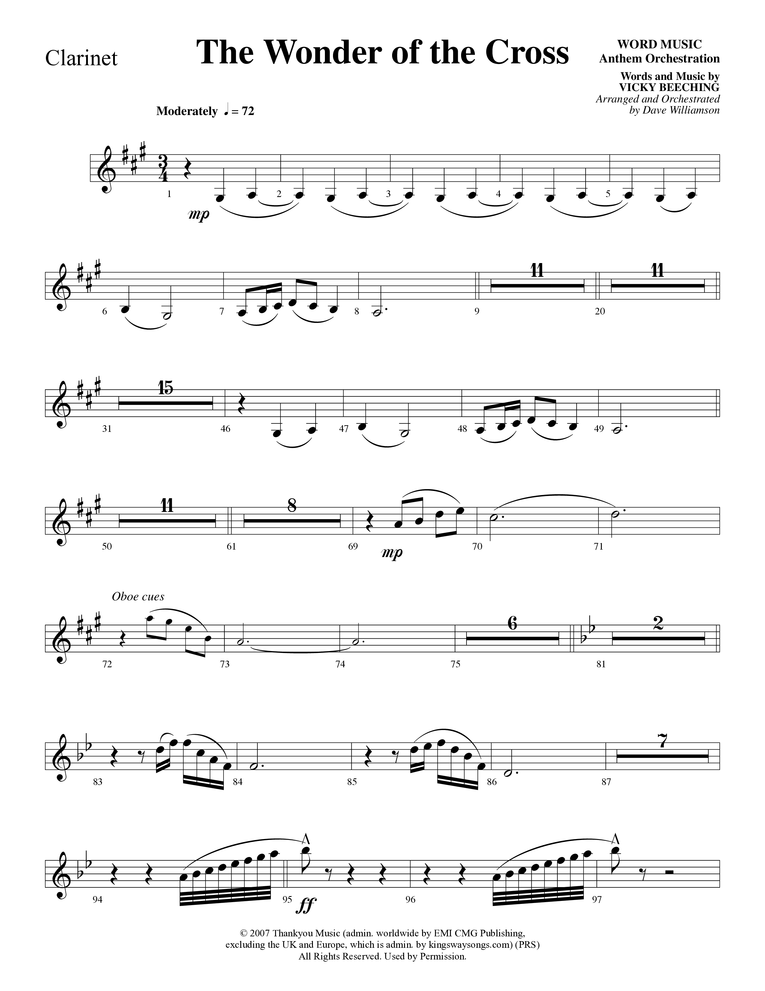 The Wonder Of The Cross (Choral Anthem SATB) Clarinet (Word Music Choral / Arr. Dave Williamson)