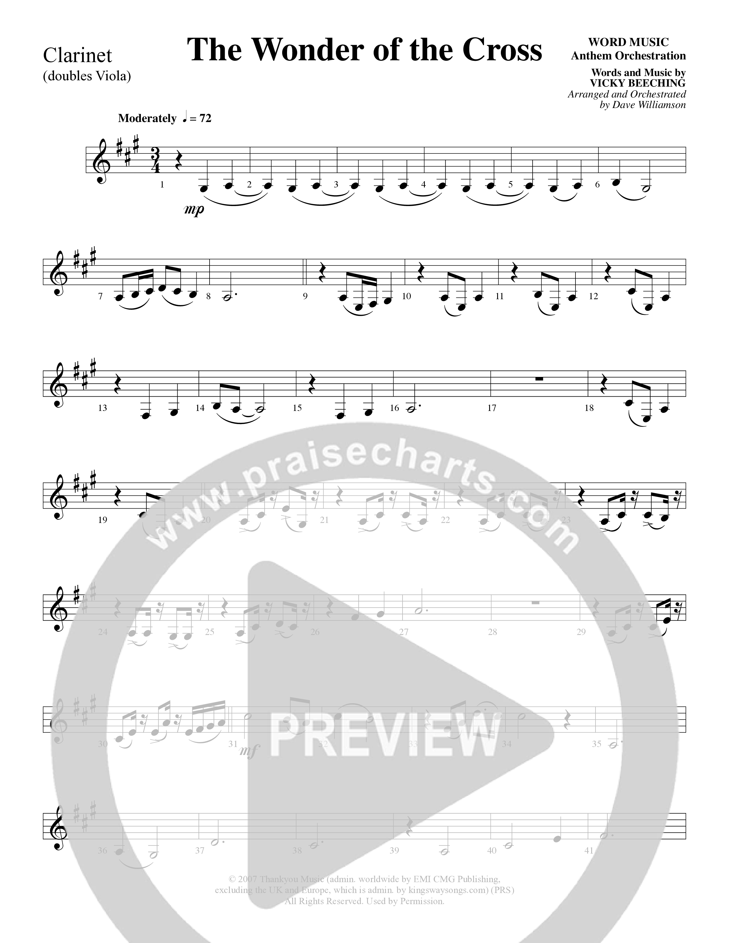 The Wonder Of The Cross (Choral Anthem SATB) Clarinet (Word Music Choral / Arr. Dave Williamson)