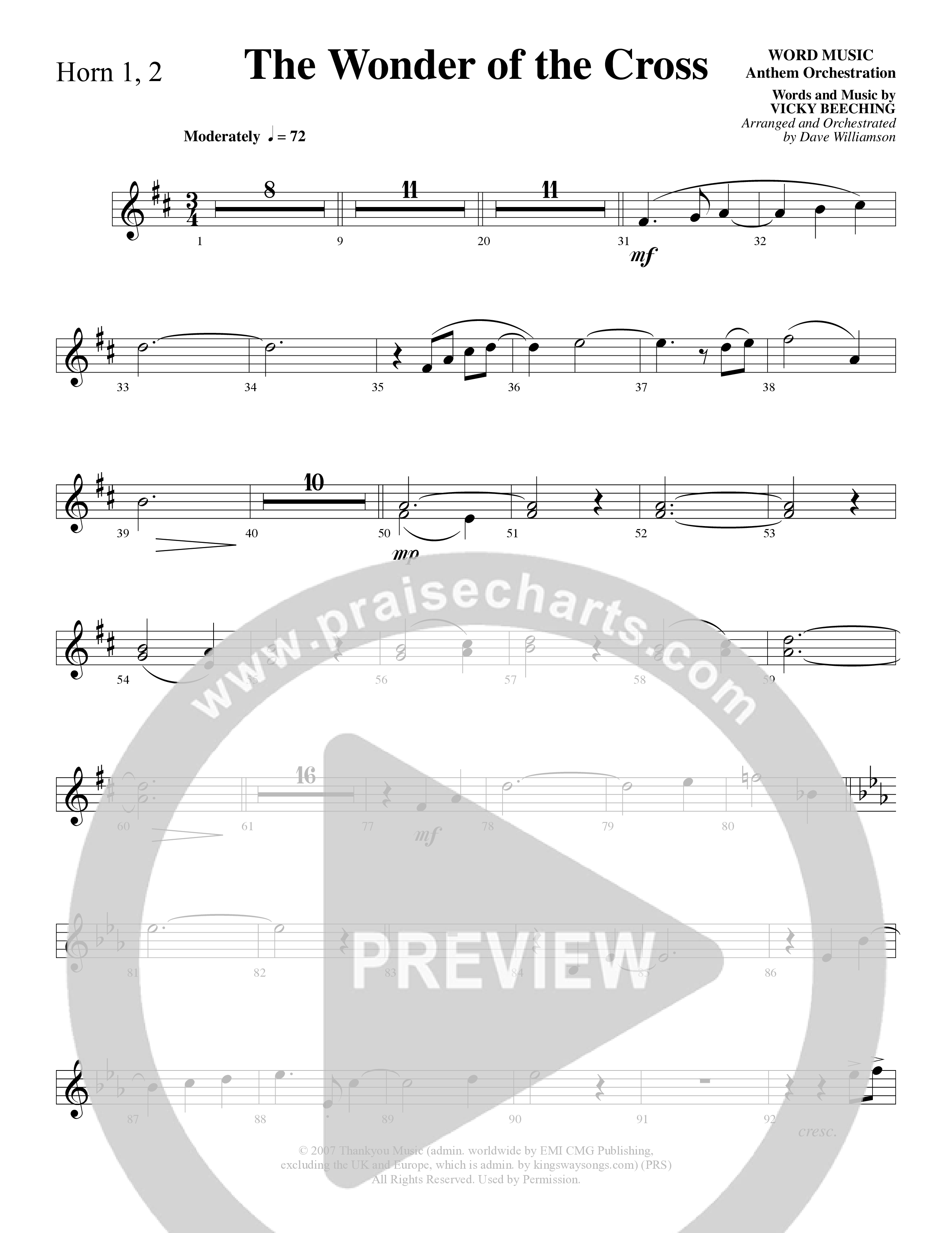 The Wonder Of The Cross (Choral Anthem SATB) French Horn 1/2 (Word Music Choral / Arr. Dave Williamson)